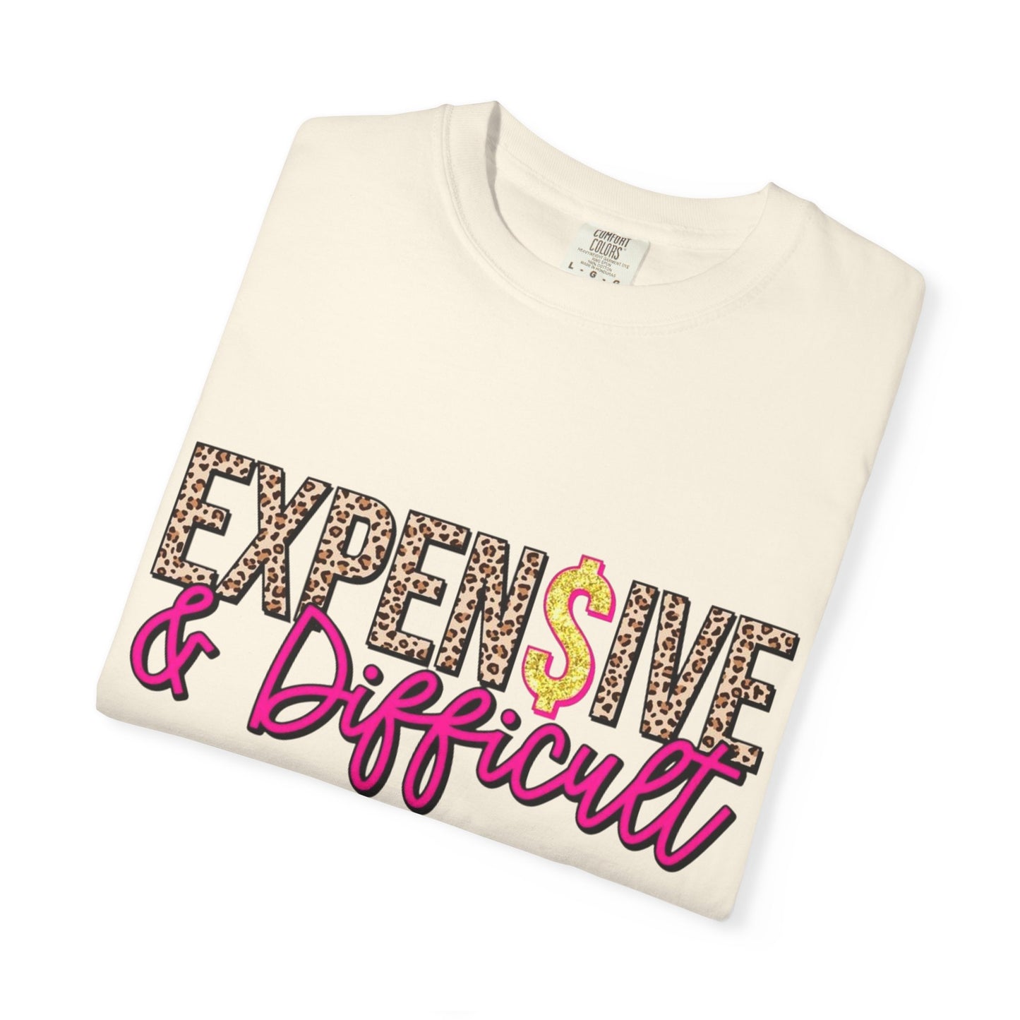 Expensive & Difficult T-shirt | Leopard Print, Dollar Sign, Pink Script