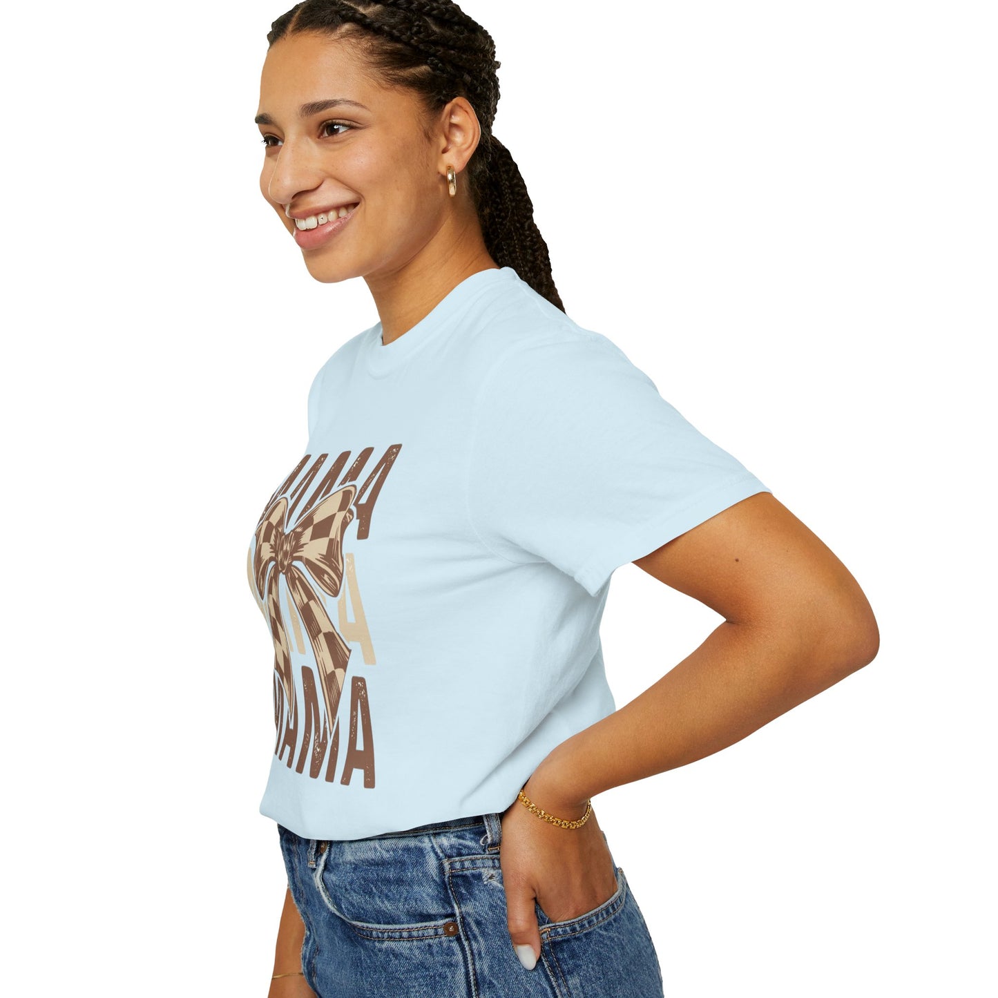 Mama Graphic T-Shirt — Plaid Bow Mom Tee (Mama Print)