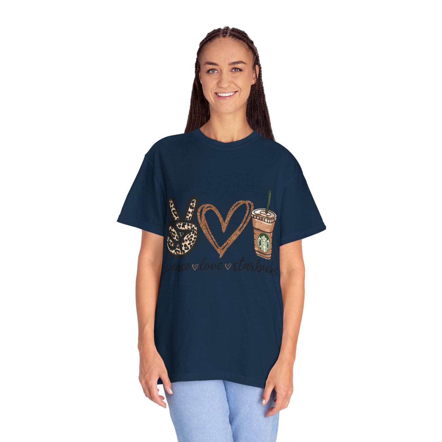 Peace Love Starbucks T-Shirt | Leopard Peace Sign Heart Coffee Cup