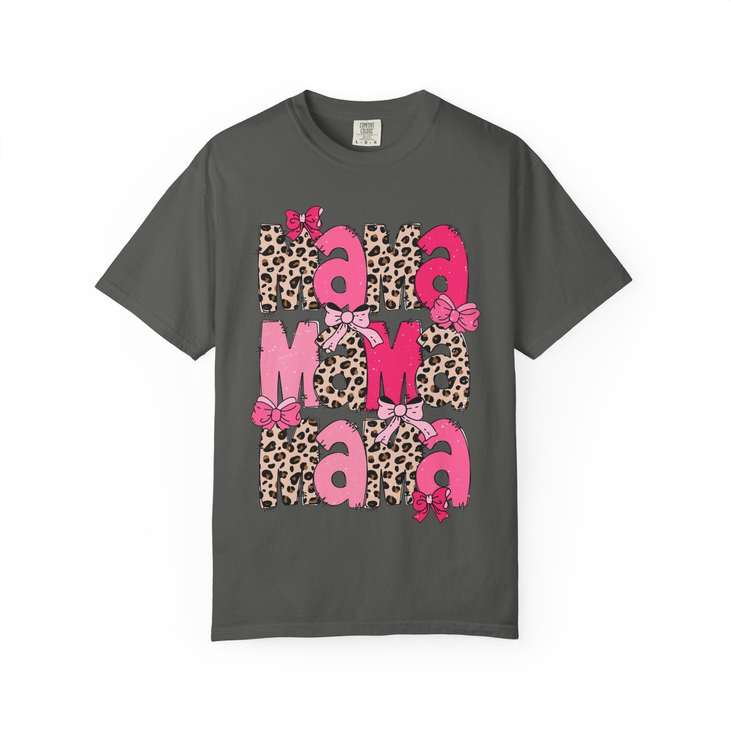 Mama Leopard Print Pink Bow T-Shirt