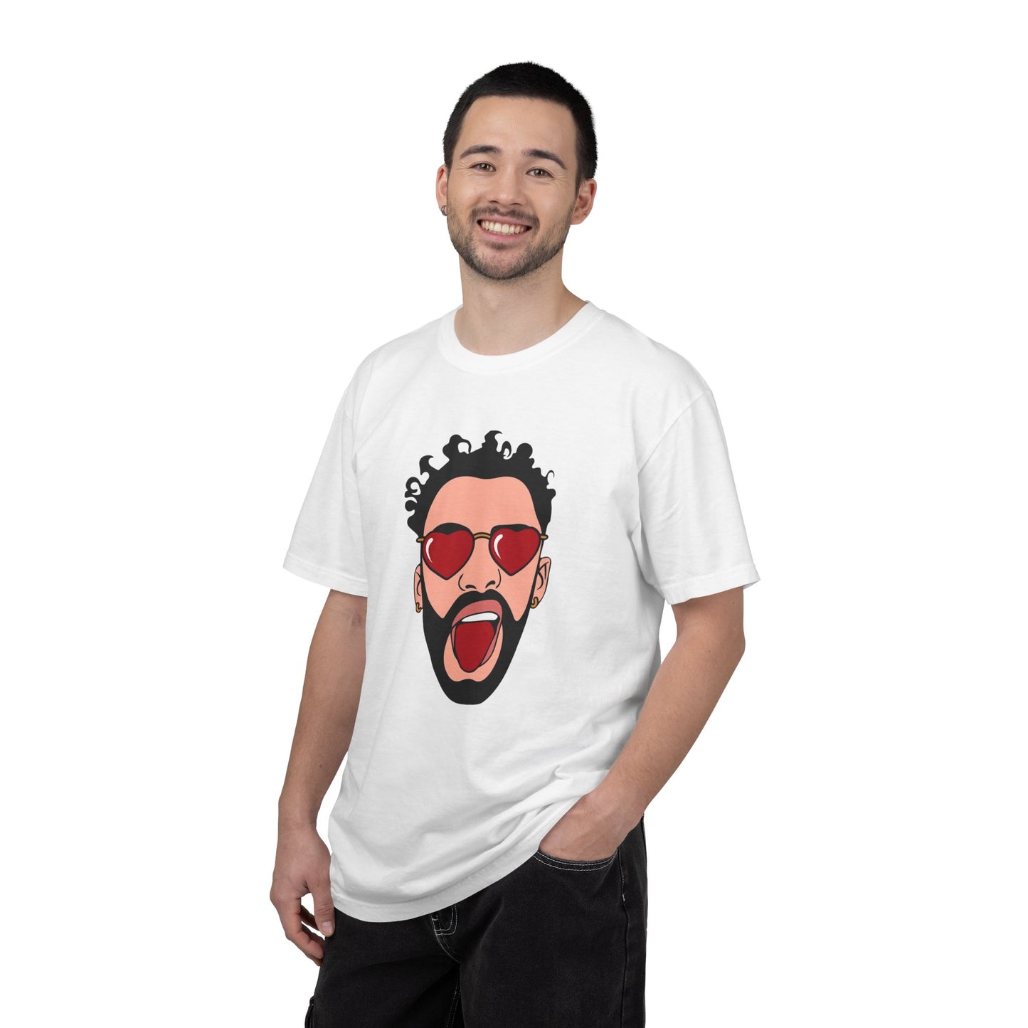 Graphic T-Shirt — Bold Pop Art Face with Heart Sunglasses