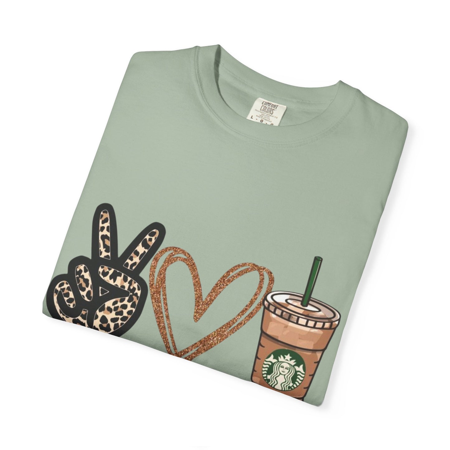 Peace Love Starbucks T-Shirt | Leopard Peace Sign Heart Coffee Cup