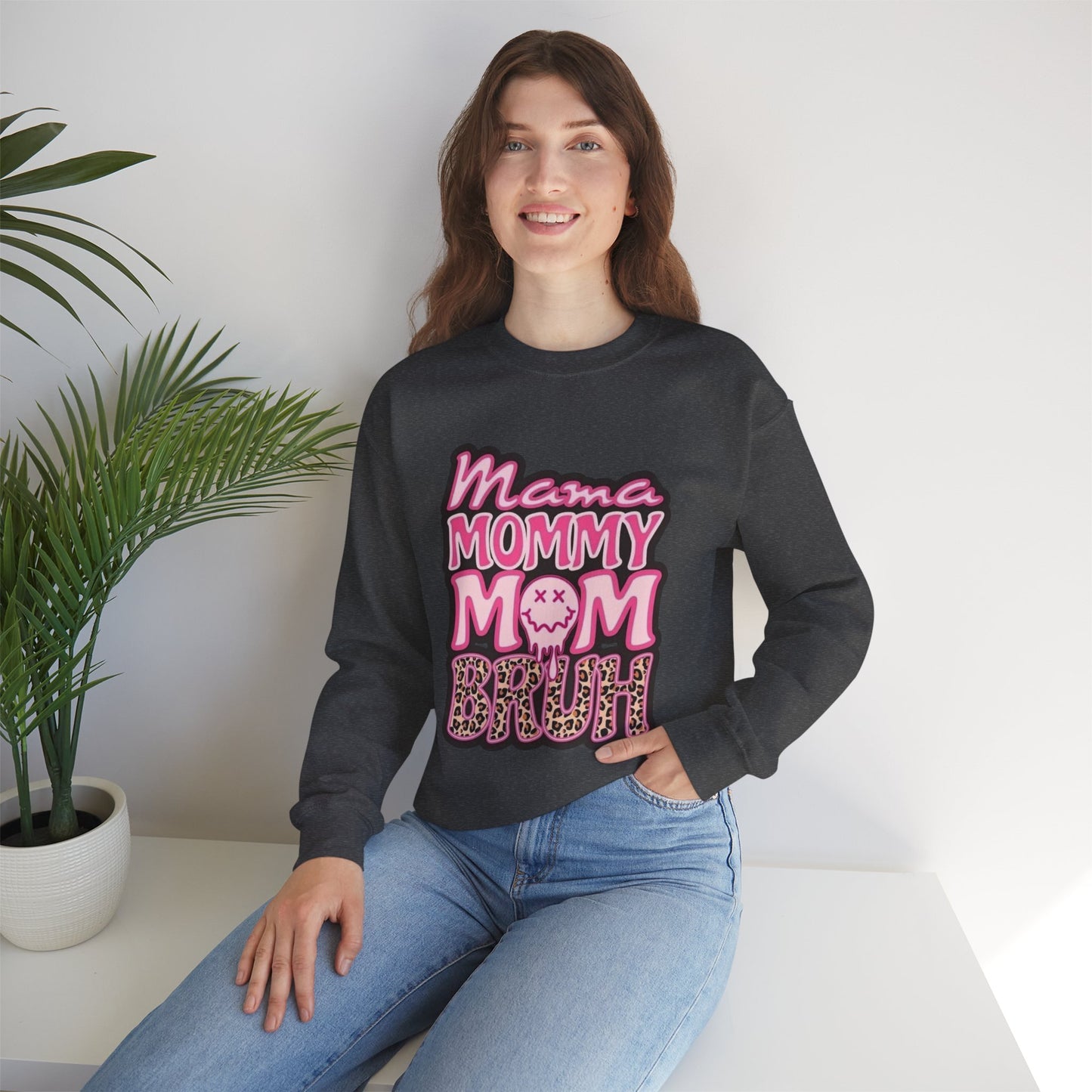 Mama Mommy Mom Bruh sweatshirt | Pink leopard text crewneck