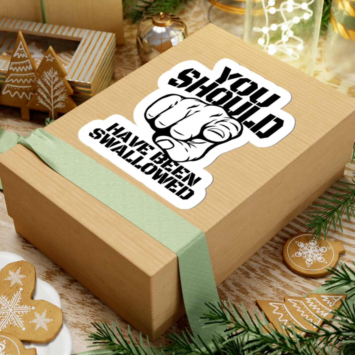 You Should Have Been Swallowed Kiss-Cut Sticker | Pointing Hand Text Sticker