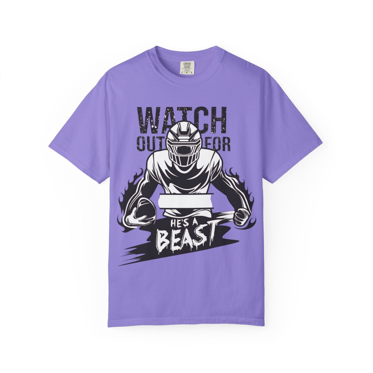 Watch Out For He's A Beast Football Player T-Shirt | Sports Helmet Grunge