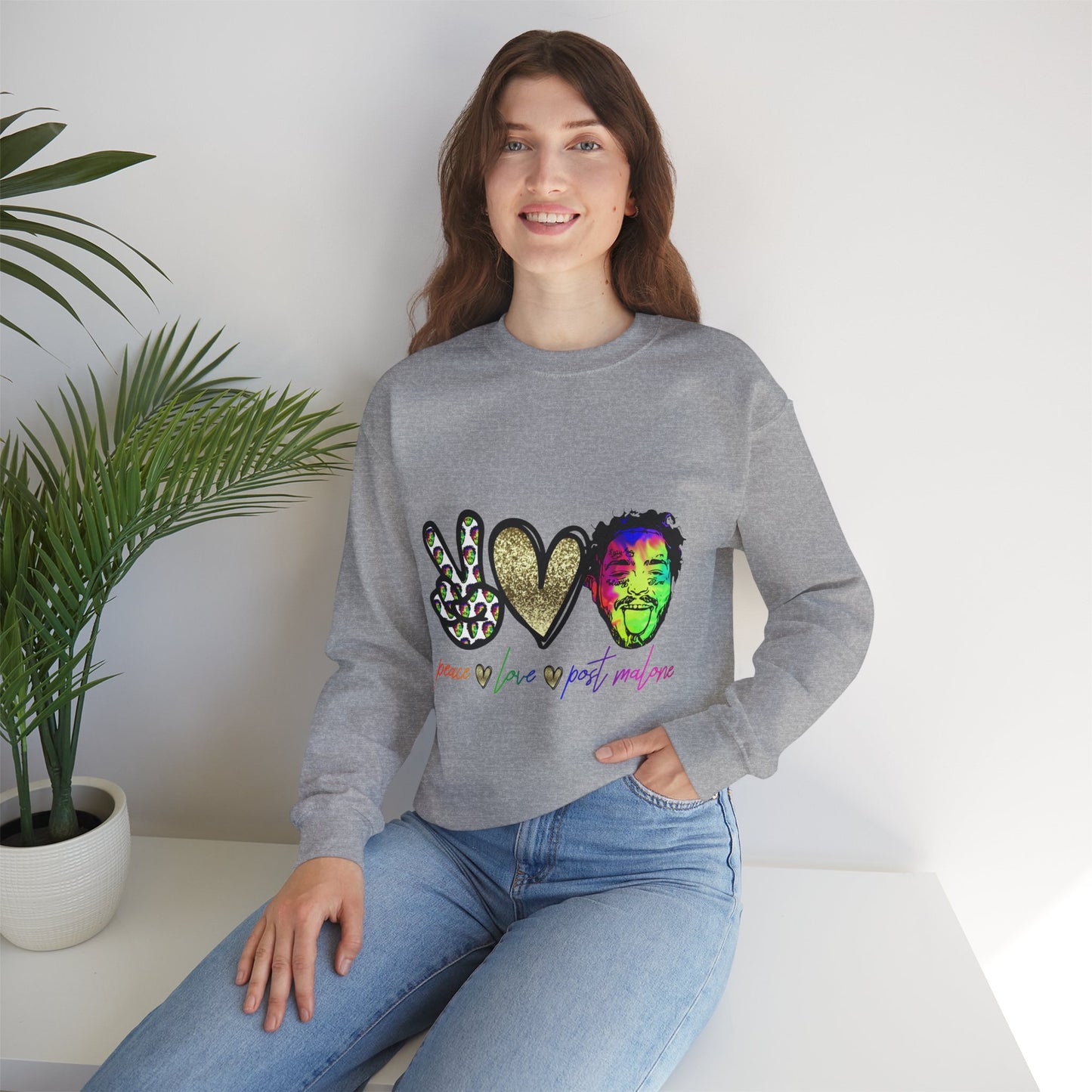 Leopard Peace Sign with Gold Heart crewneck sweatshirt | peace  love