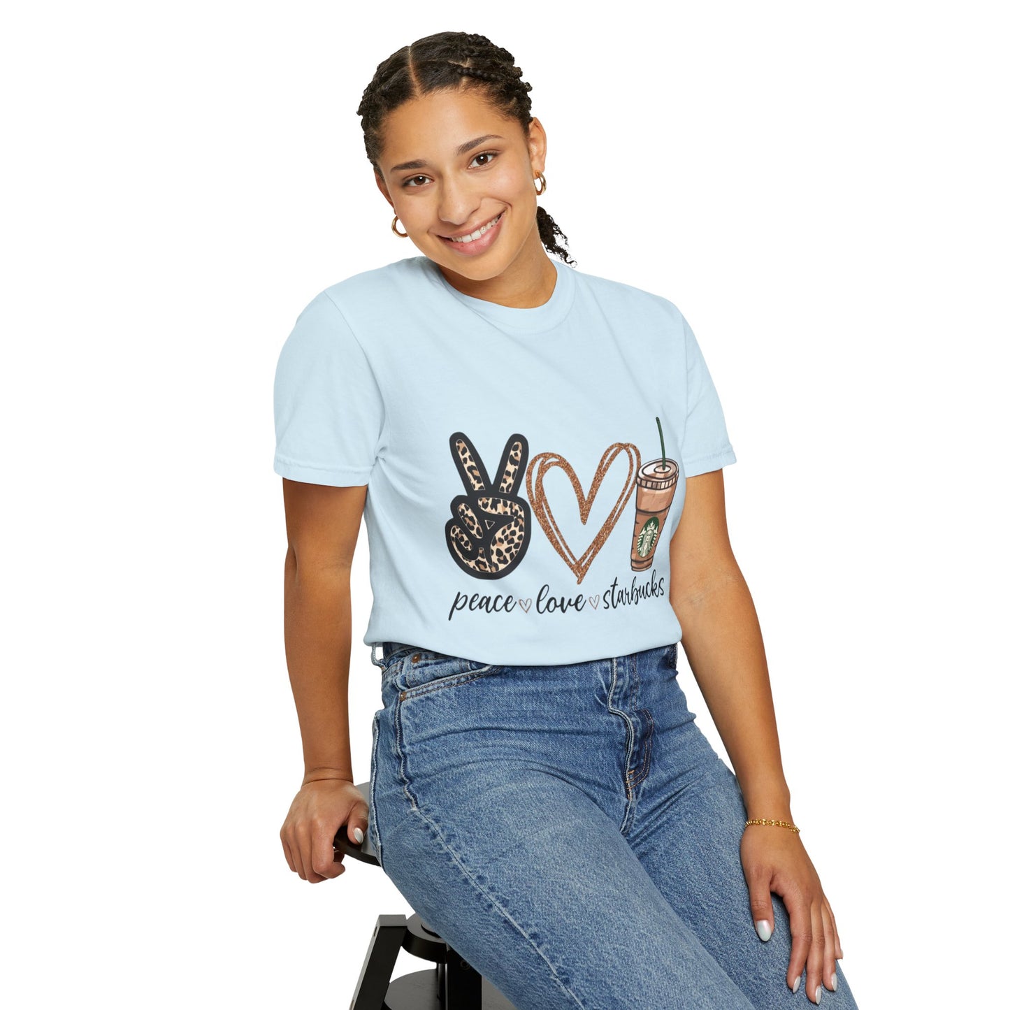 Peace Love Starbucks T-Shirt | Leopard Peace Sign Heart Coffee Cup