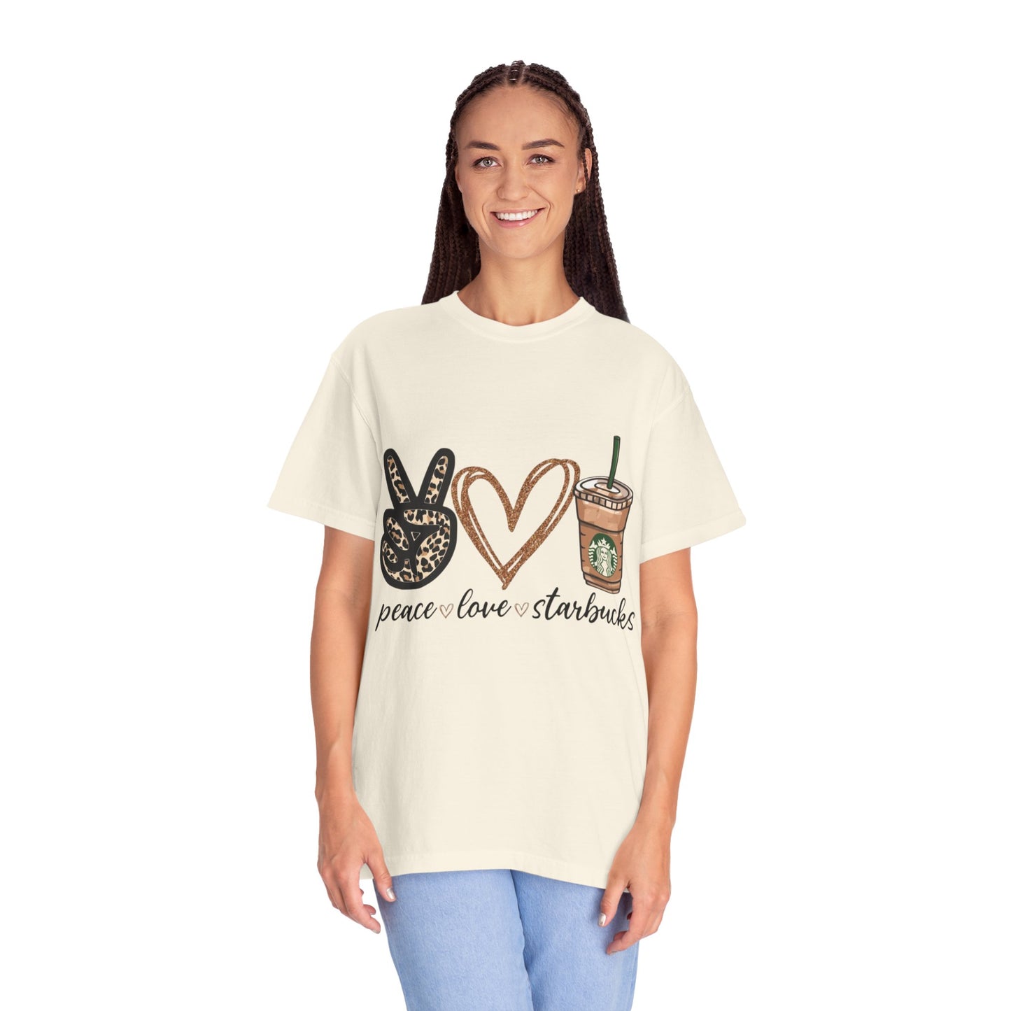 Peace Love Starbucks T-Shirt | Leopard Peace Sign Heart Coffee Cup