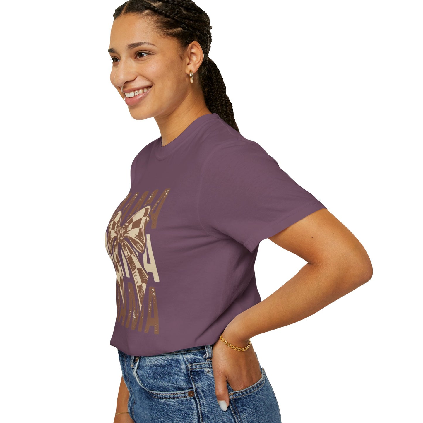 Mama Graphic T-Shirt — Plaid Bow Mom Tee (Mama Print)