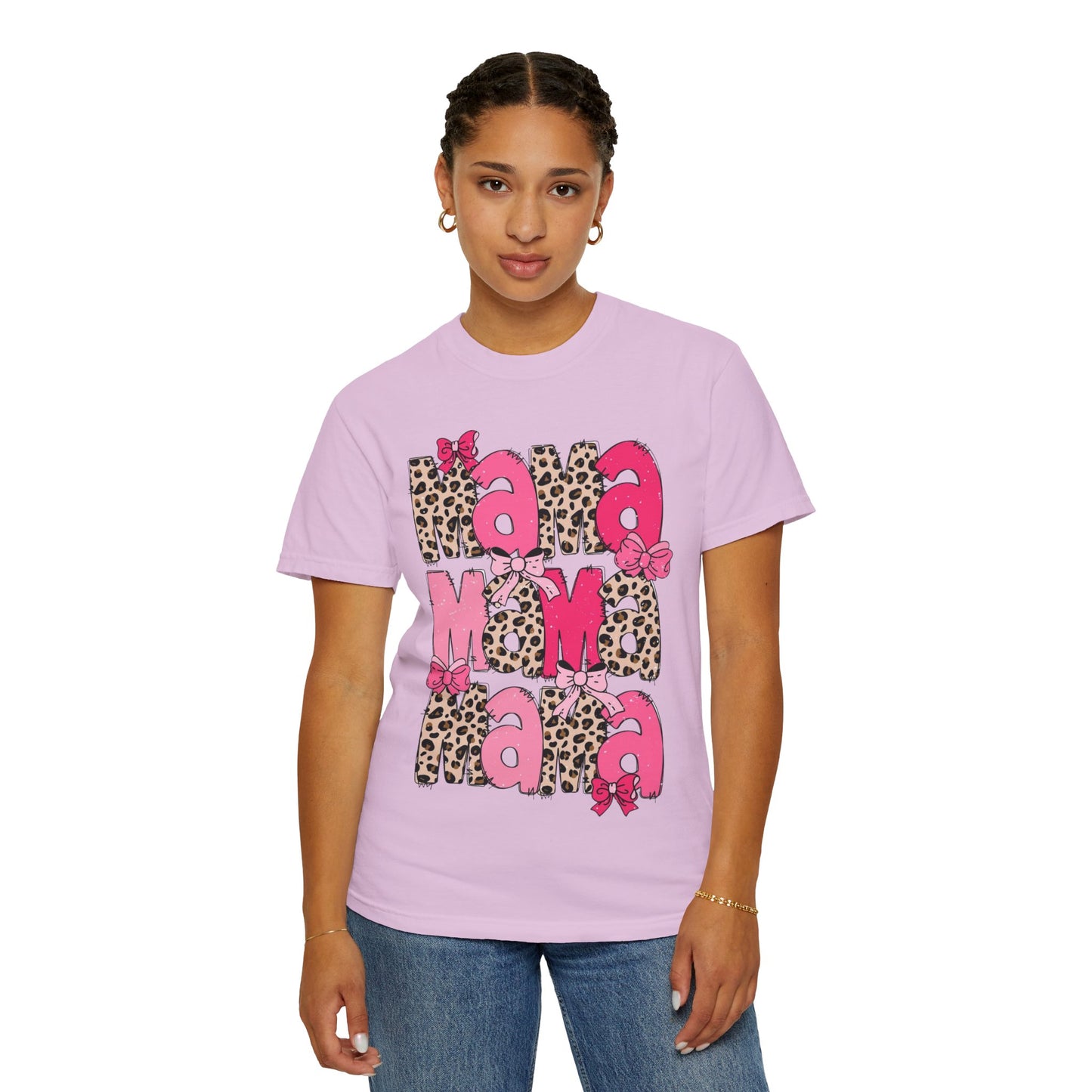 Mama Leopard Print Pink Bow T-Shirt