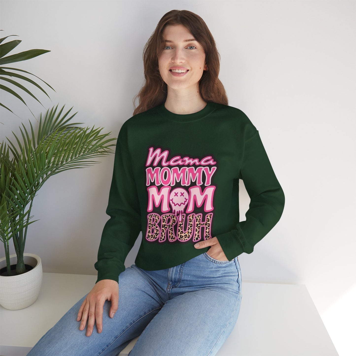 Mama Mommy Mom Bruh sweatshirt | Pink leopard text crewneck