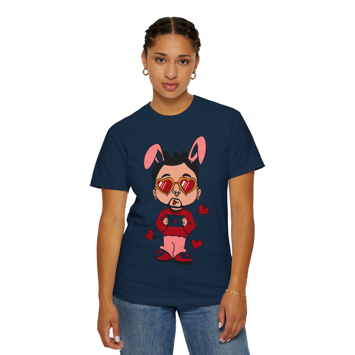 Valentine Bunny Dude T-Shirt — Cute Heart Eyes Love Graphic Tee