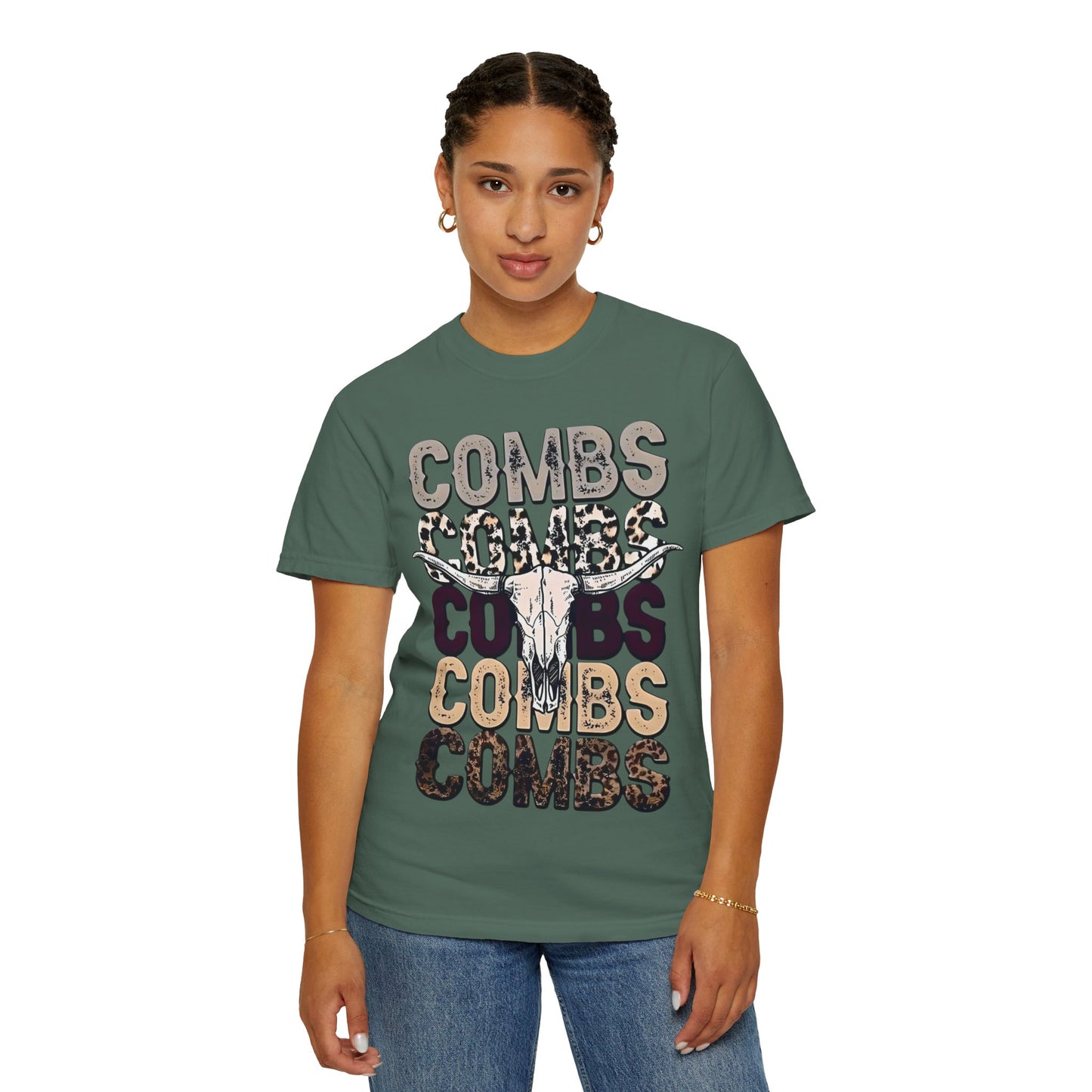 Combs Skull Repeat design T-shirt | Longhorn skull typography tee