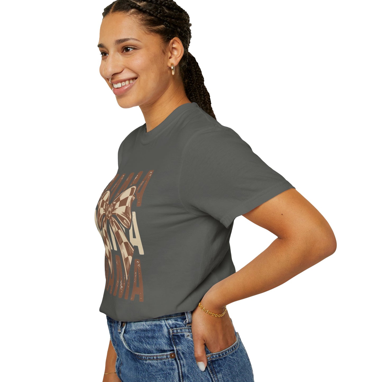 Mama Graphic T-Shirt — Plaid Bow Mom Tee (Mama Print)