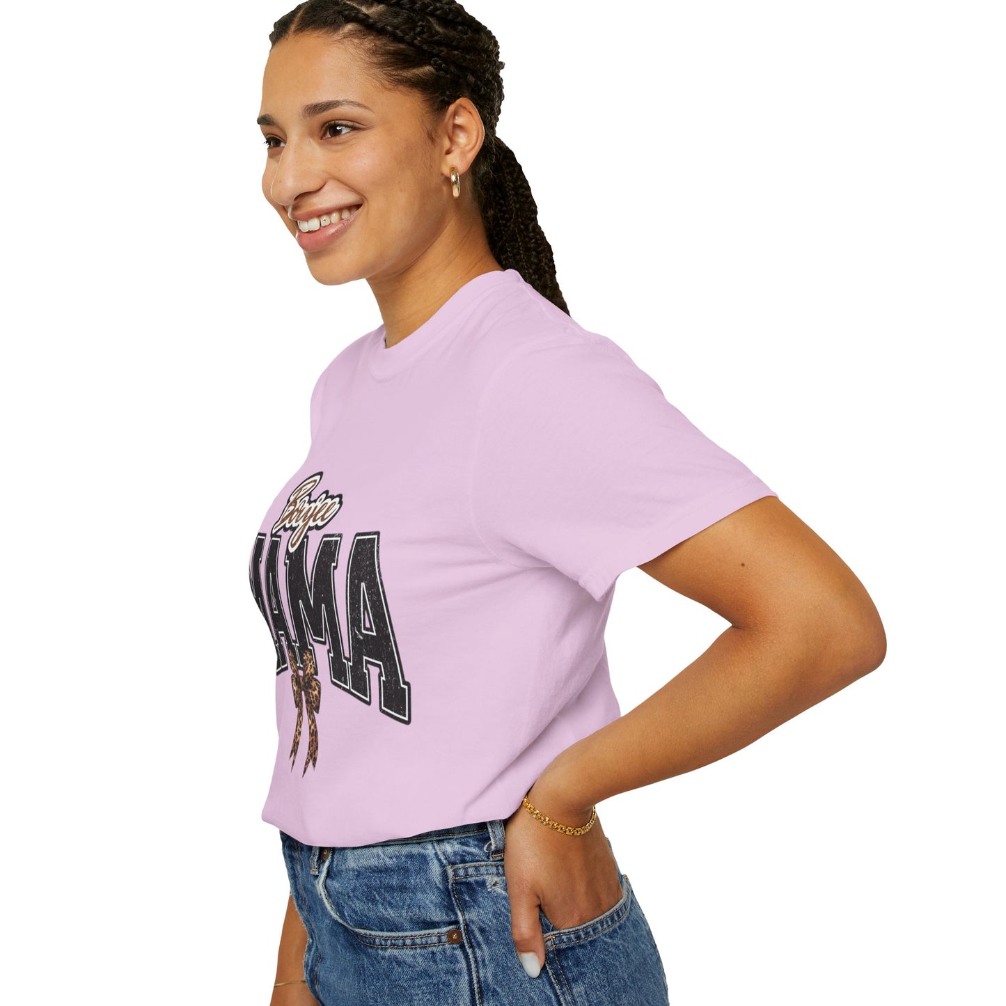 Boujee MAMA varsity letters with leopard bow T-Shirt | Mama shirt