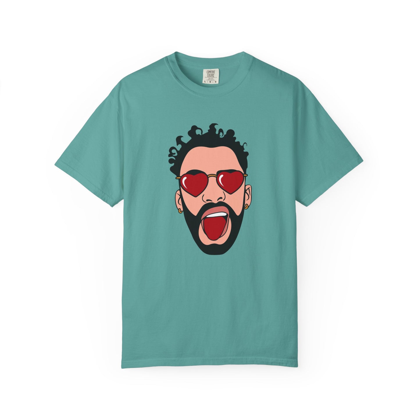 Graphic T-Shirt — Bold Pop Art Face with Heart Sunglasses