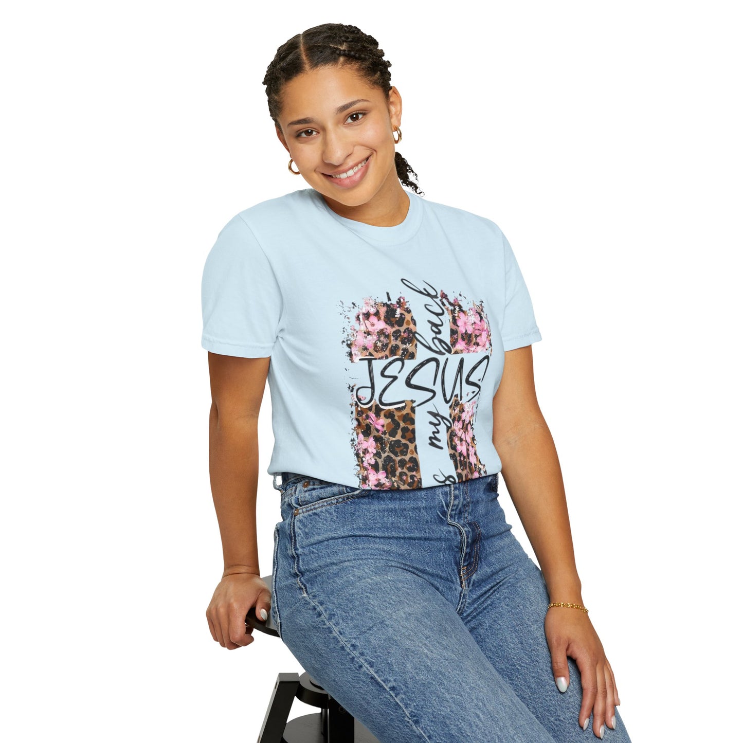 Jesus Has My Back T-Shirt | Leopard Floral Cross Christian Faith Tee