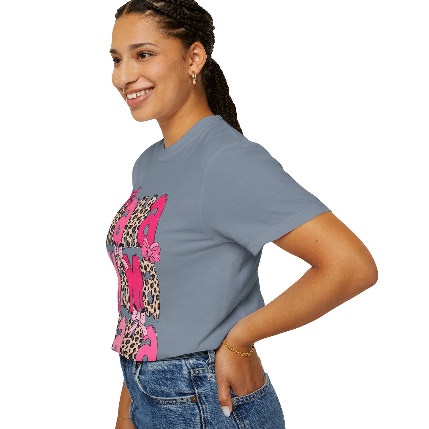Mama Leopard Print Pink Bow T-Shirt