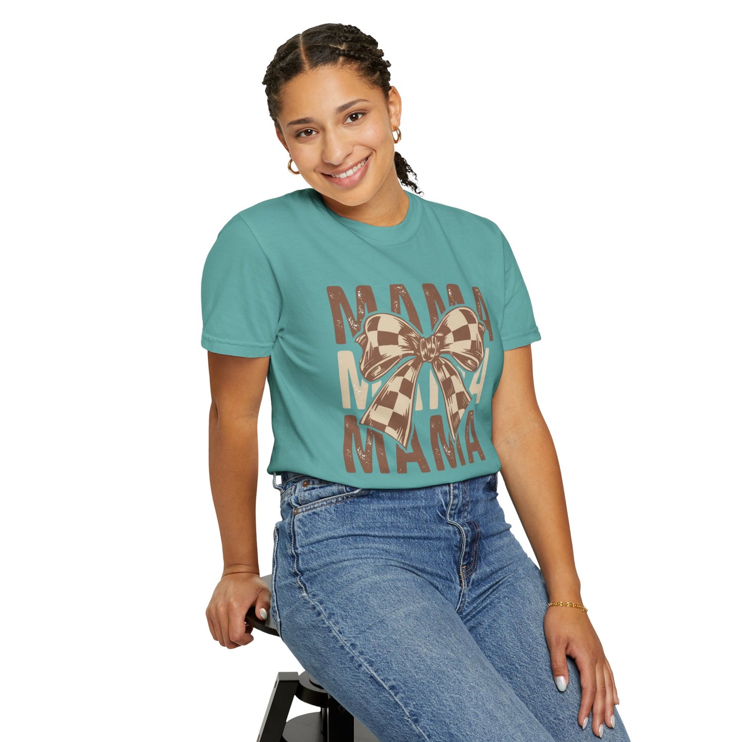 Mama Graphic T-Shirt — Plaid Bow Mom Tee (Mama Print)