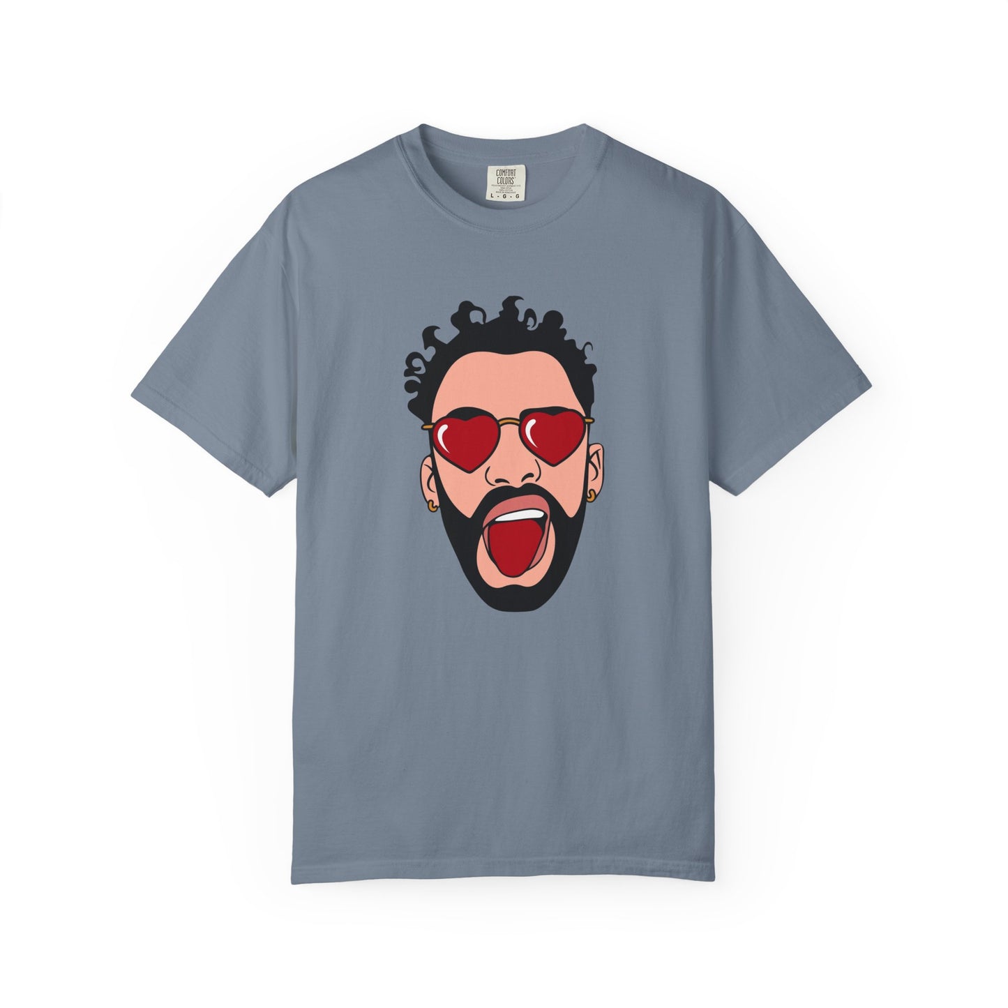 Graphic T-Shirt — Bold Pop Art Face with Heart Sunglasses