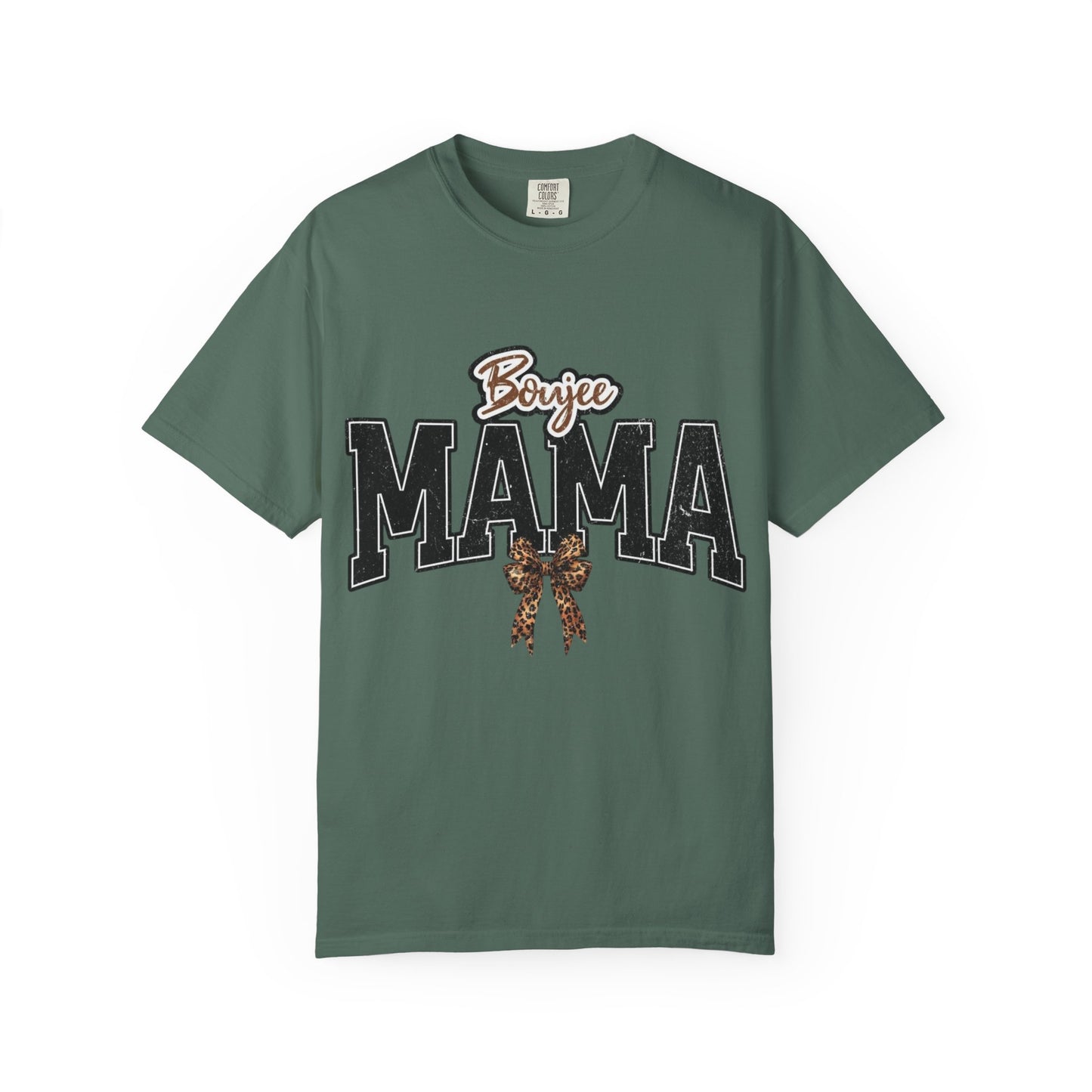 Boujee MAMA varsity letters with leopard bow T-Shirt | Mama shirt