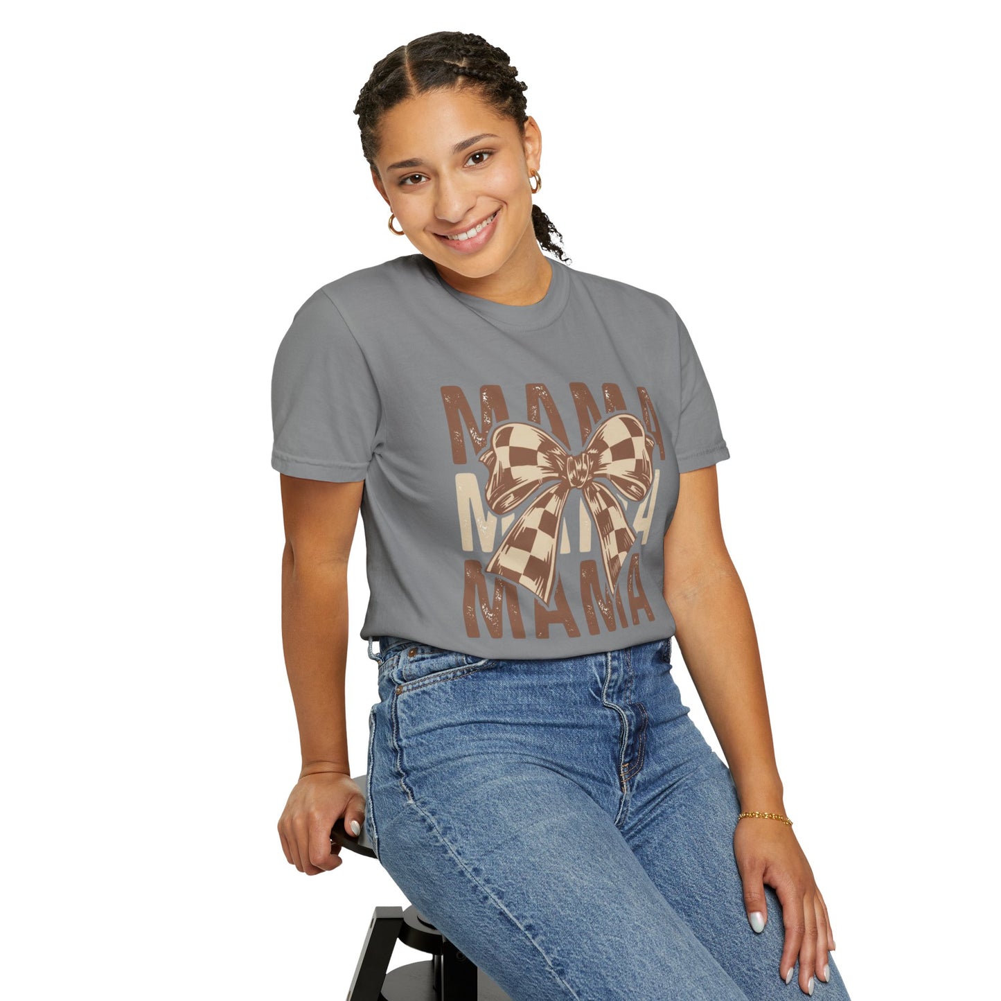 Mama Graphic T-Shirt — Plaid Bow Mom Tee (Mama Print)
