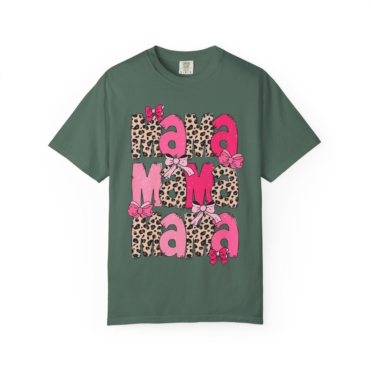 Mama Leopard Print Pink Bow T-Shirt