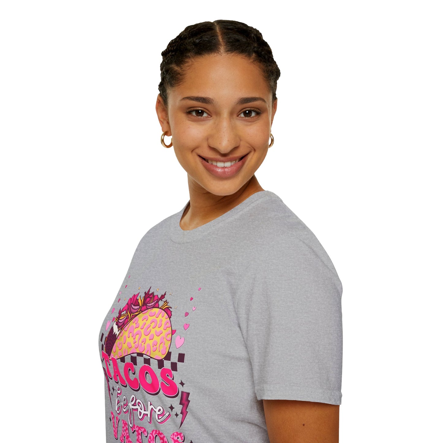 T-Shirt — "Tacos Before Vatos" Cute Pink Taco Graphic Tee
