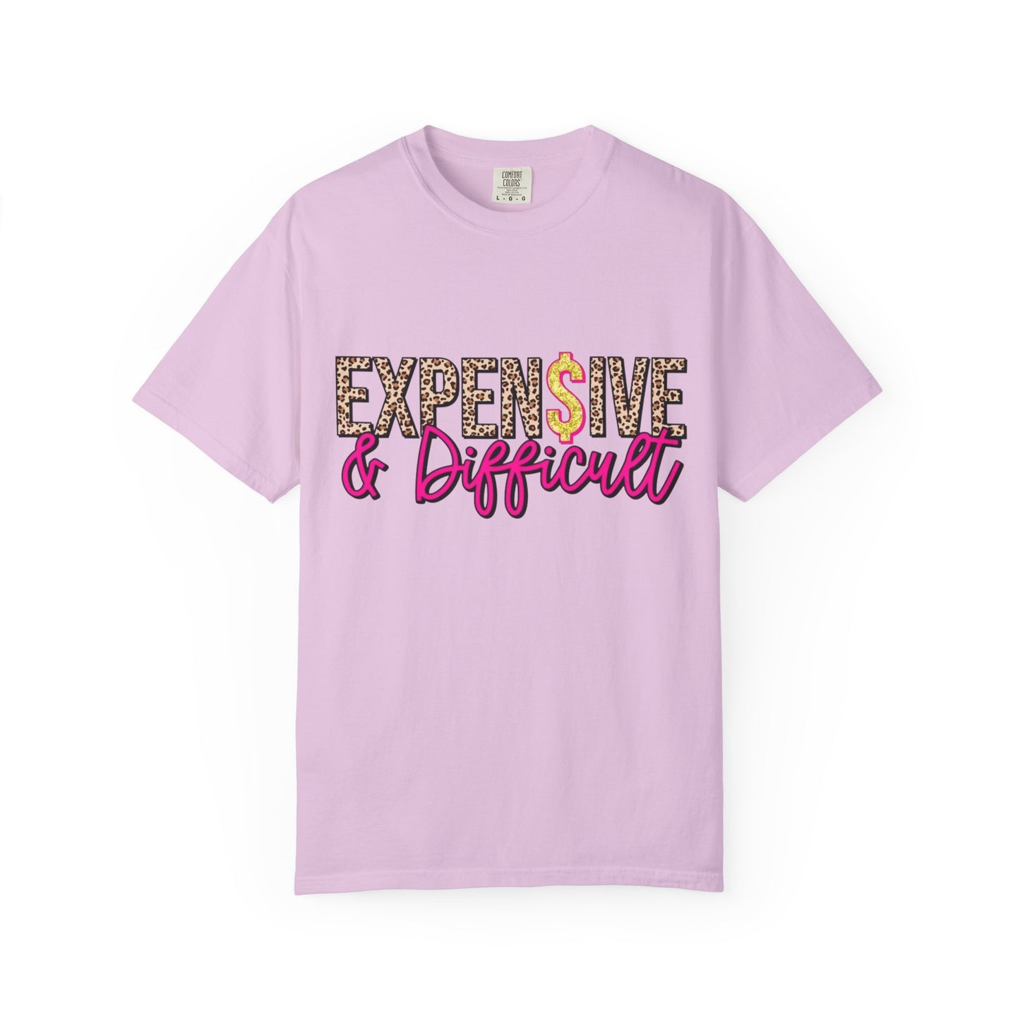 Expensive & Difficult T-shirt | Leopard Print, Dollar Sign, Pink Script