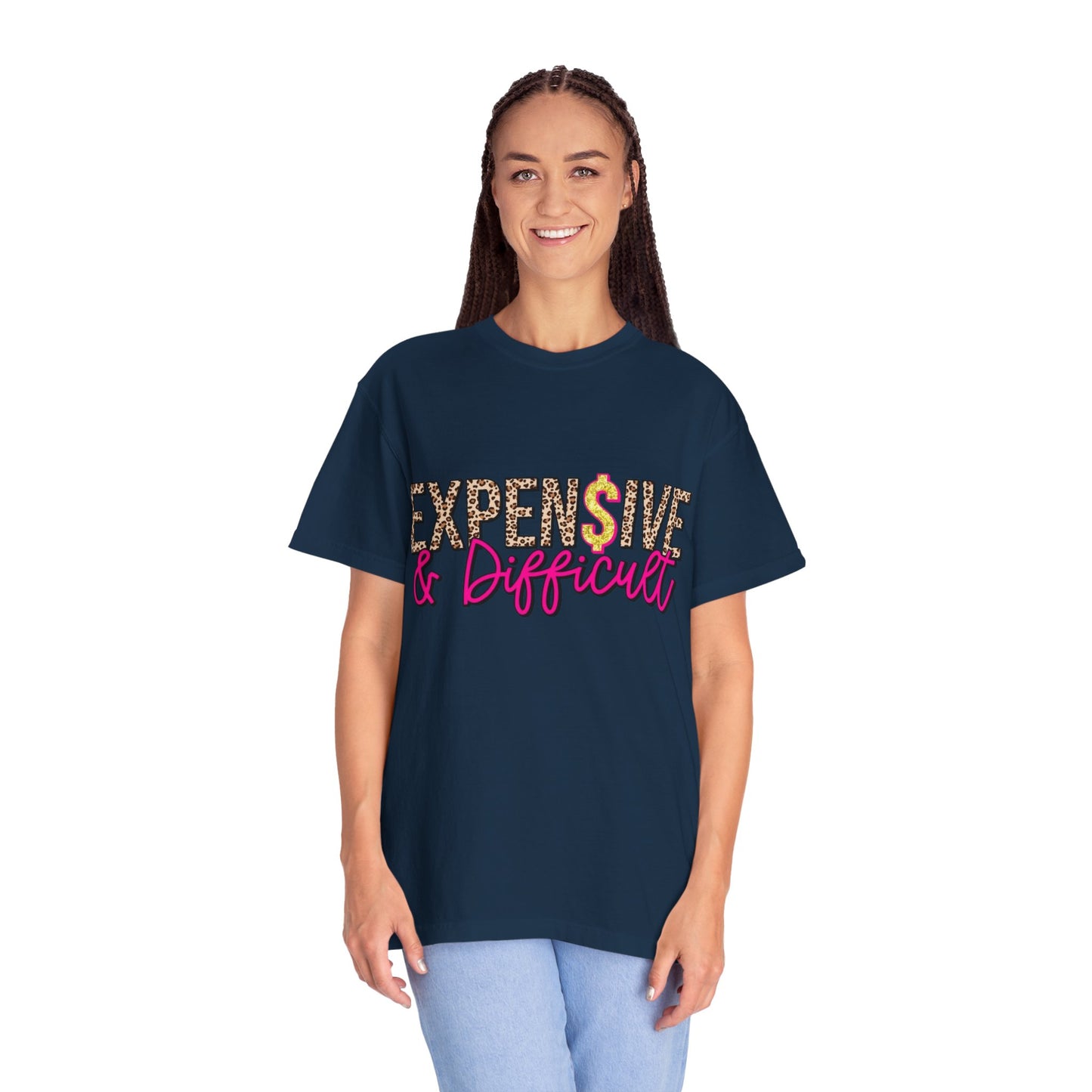 Expensive & Difficult T-shirt | Leopard Print, Dollar Sign, Pink Script