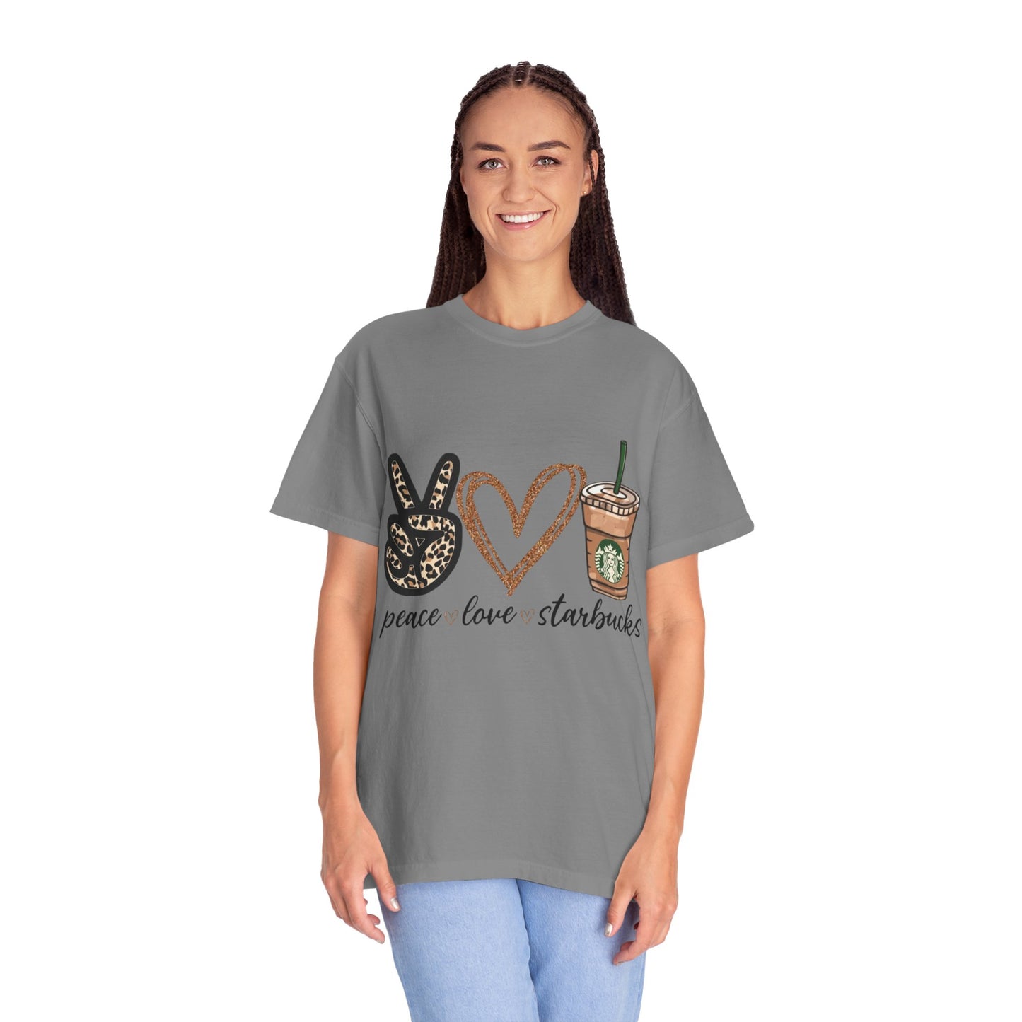 Peace Love Starbucks T-Shirt | Leopard Peace Sign Heart Coffee Cup