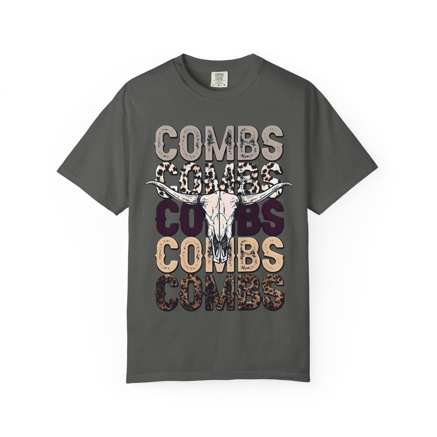 Combs Skull Repeat design T-shirt | Longhorn skull typography tee