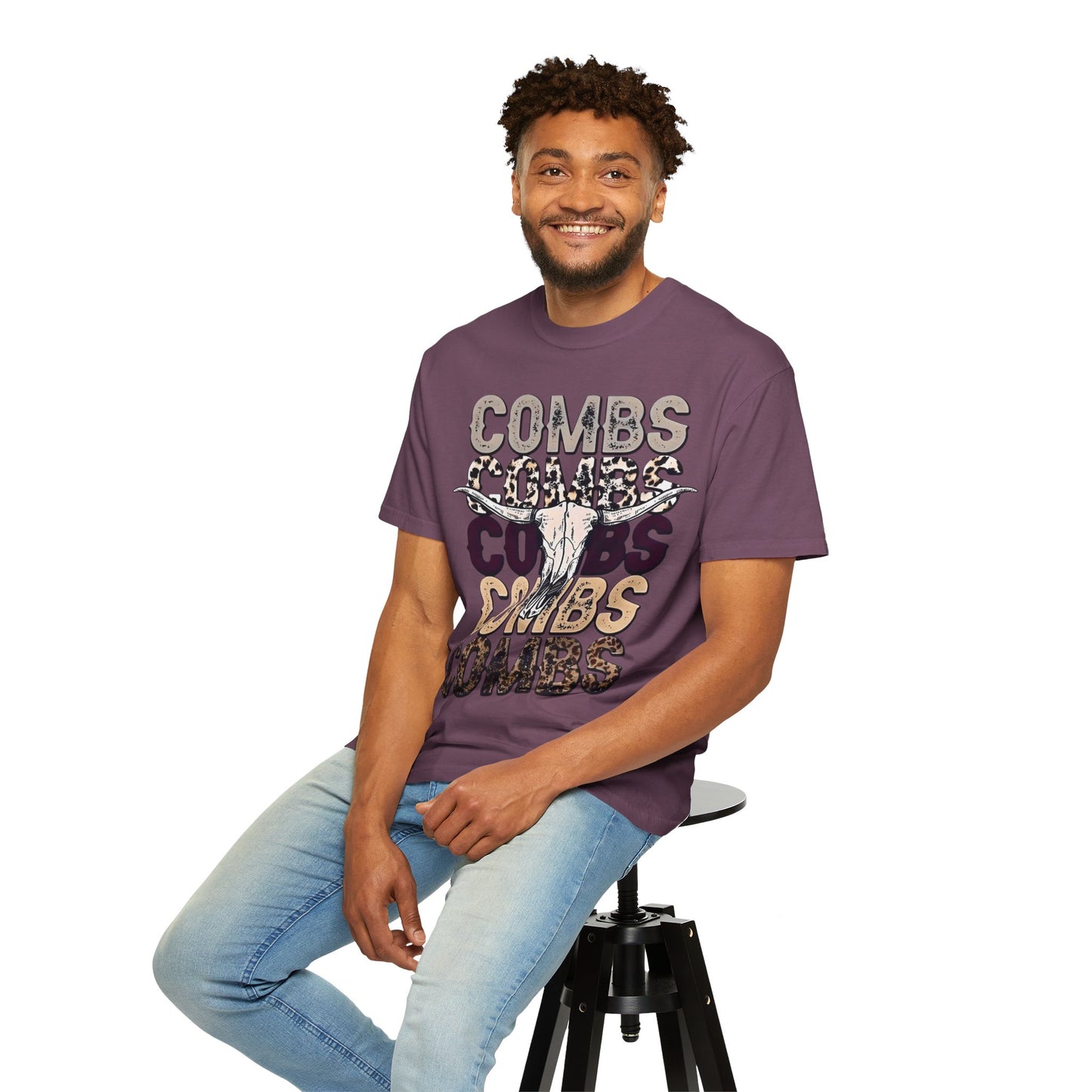 Combs Skull Repeat design T-shirt | Longhorn skull typography tee