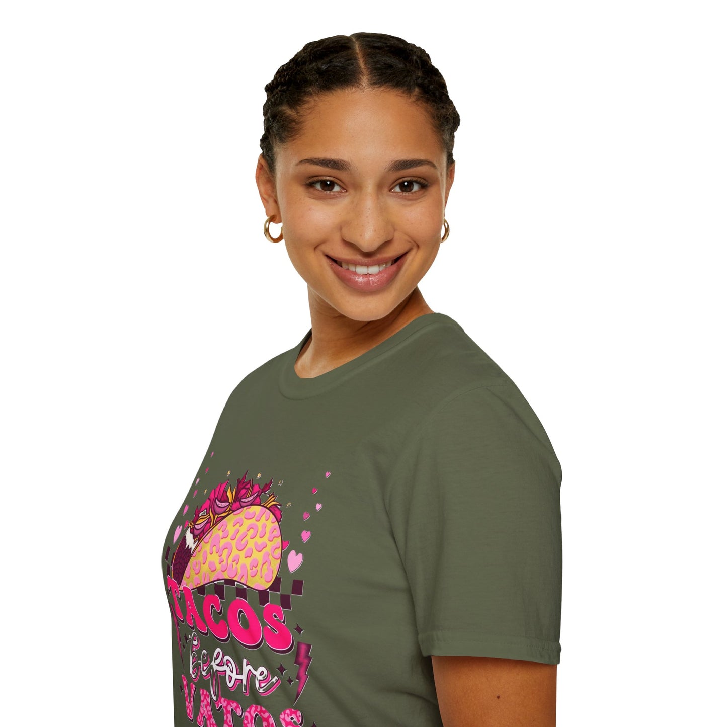 T-Shirt — "Tacos Before Vatos" Cute Pink Taco Graphic Tee
