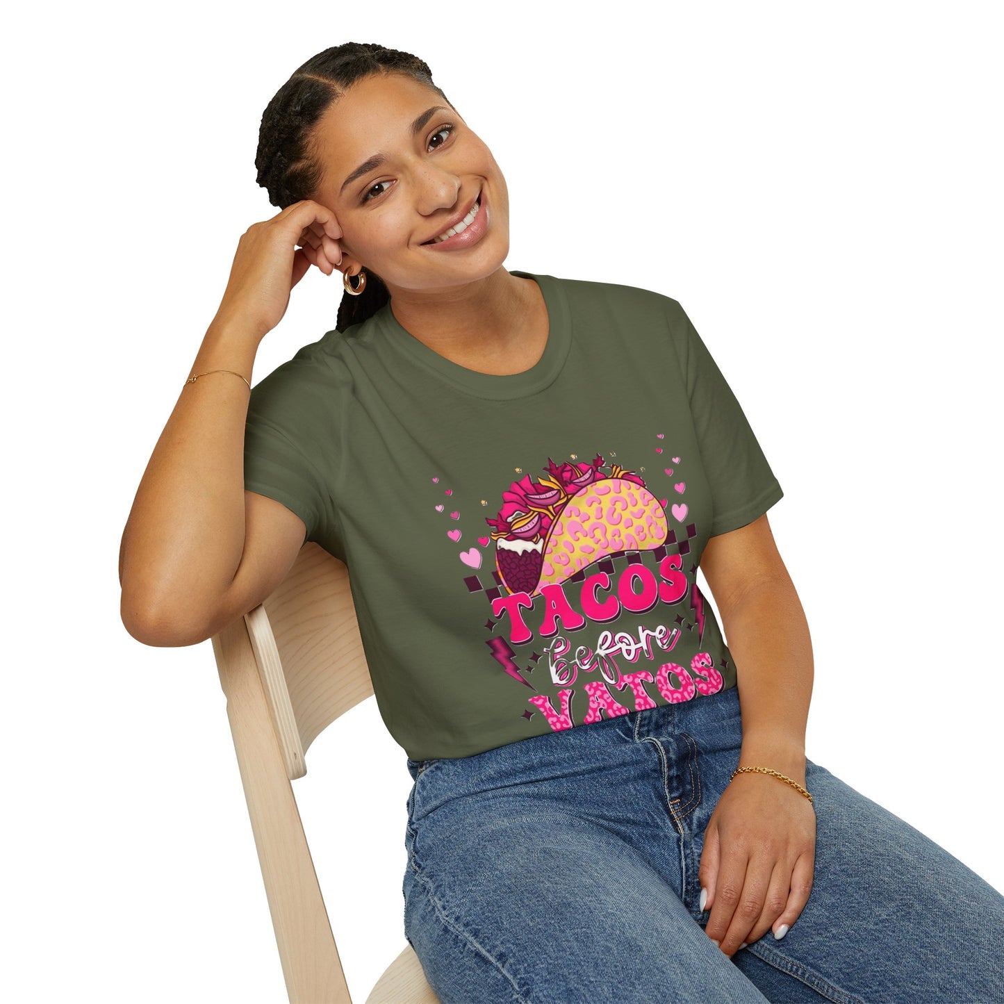 T-Shirt — "Tacos Before Vatos" Cute Pink Taco Graphic Tee