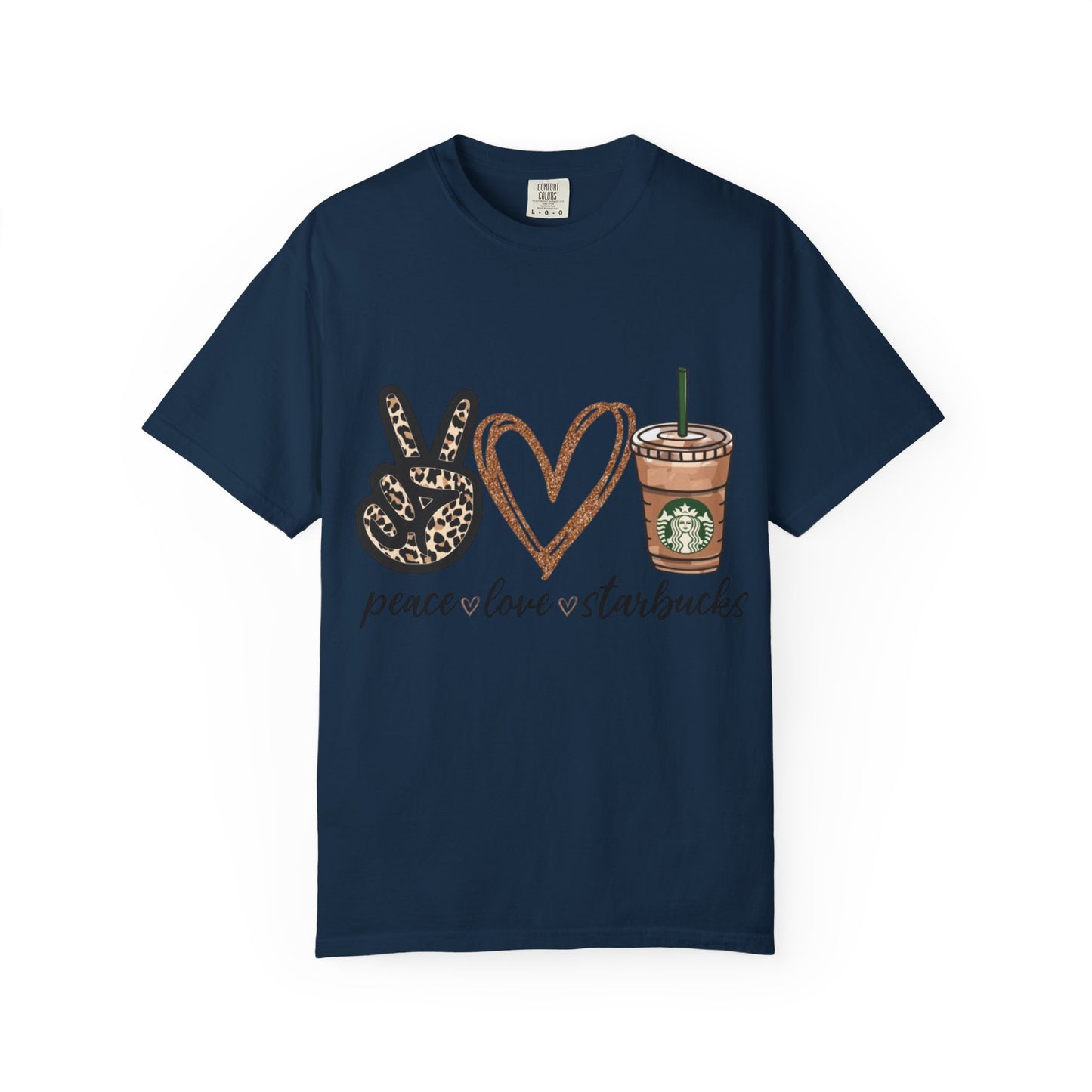 Peace Love Starbucks T-Shirt | Leopard Peace Sign Heart Coffee Cup