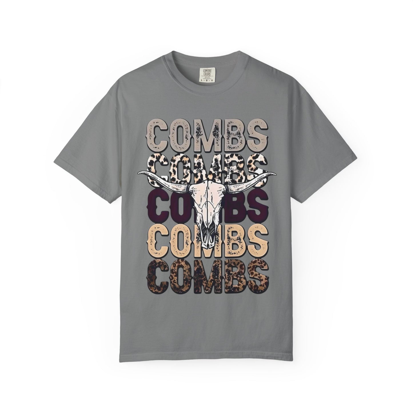Combs Skull Repeat design T-shirt | Longhorn skull typography tee