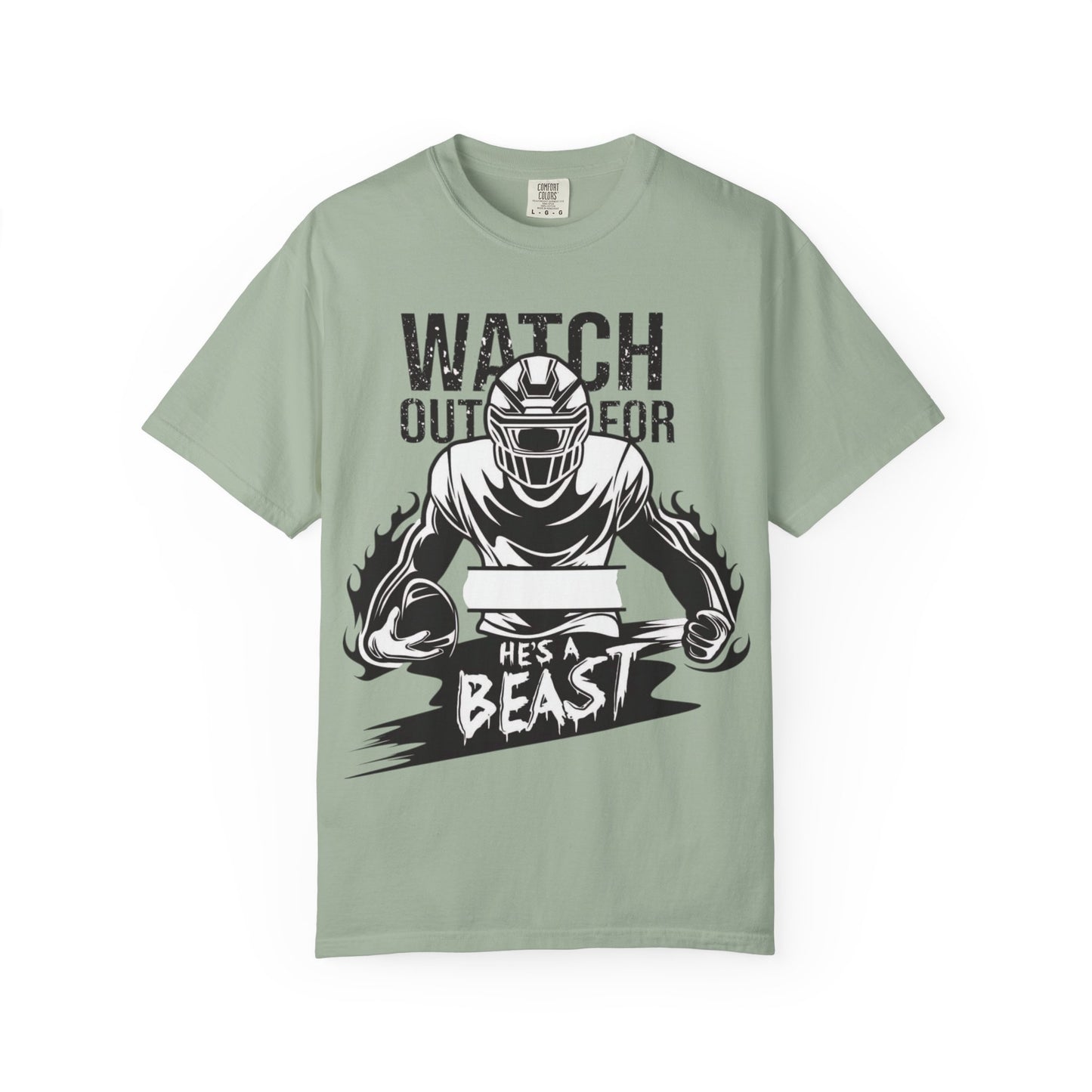 Watch Out For He's A Beast Football Player T-Shirt | Sports Helmet Grunge