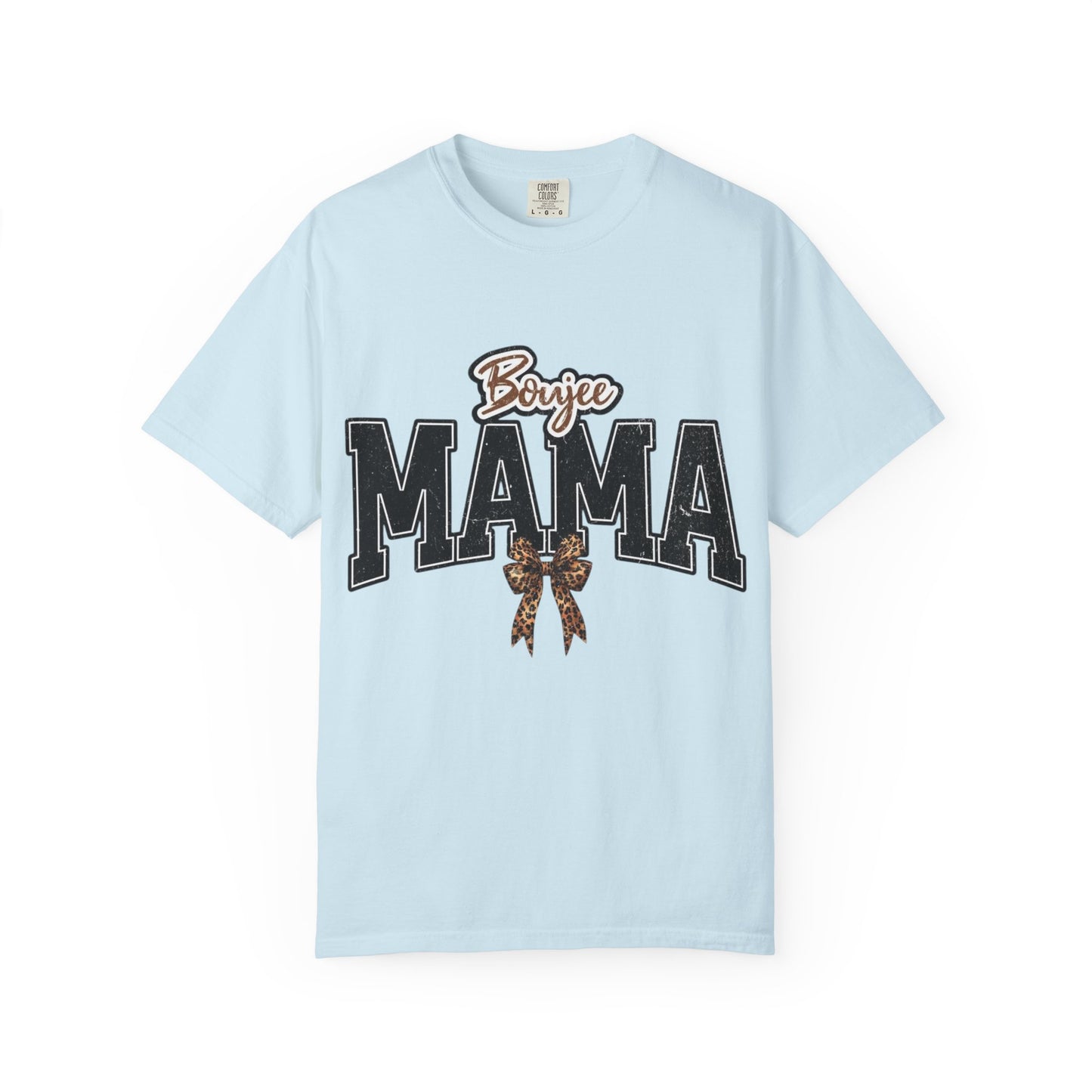 Boujee MAMA varsity letters with leopard bow T-Shirt | Mama shirt