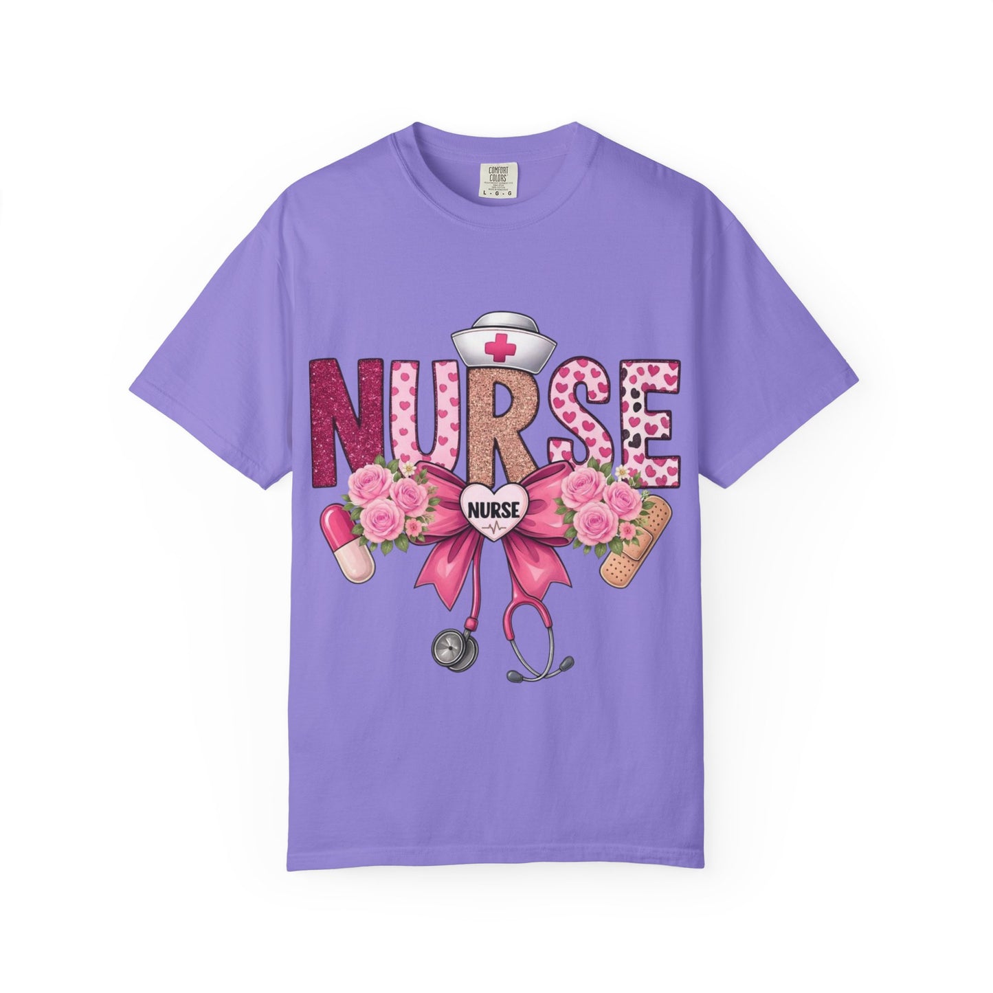 Nurse Floral Heart Stethoscope T-Shirt | Nursing Love Shirt