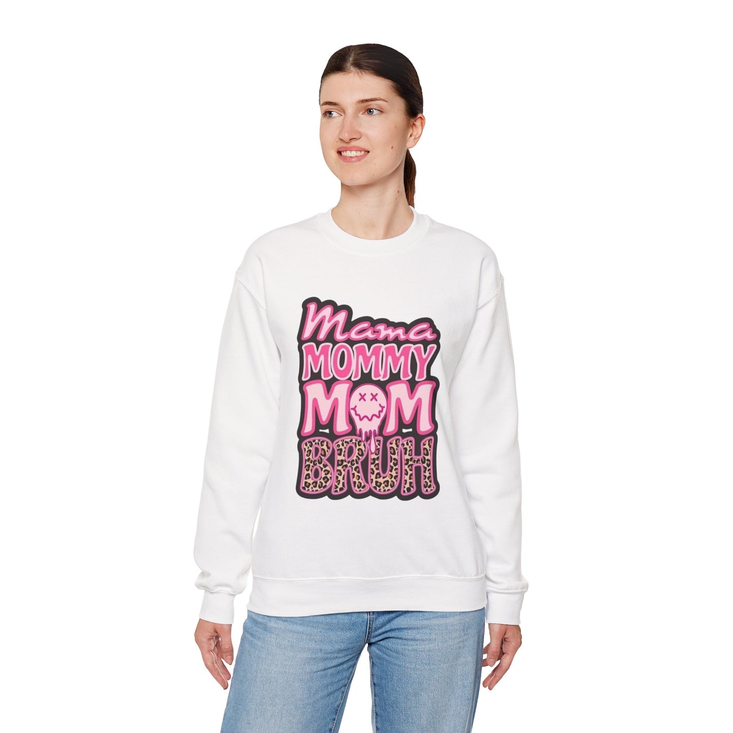 Mama Mommy Mom Bruh sweatshirt | Pink leopard text crewneck