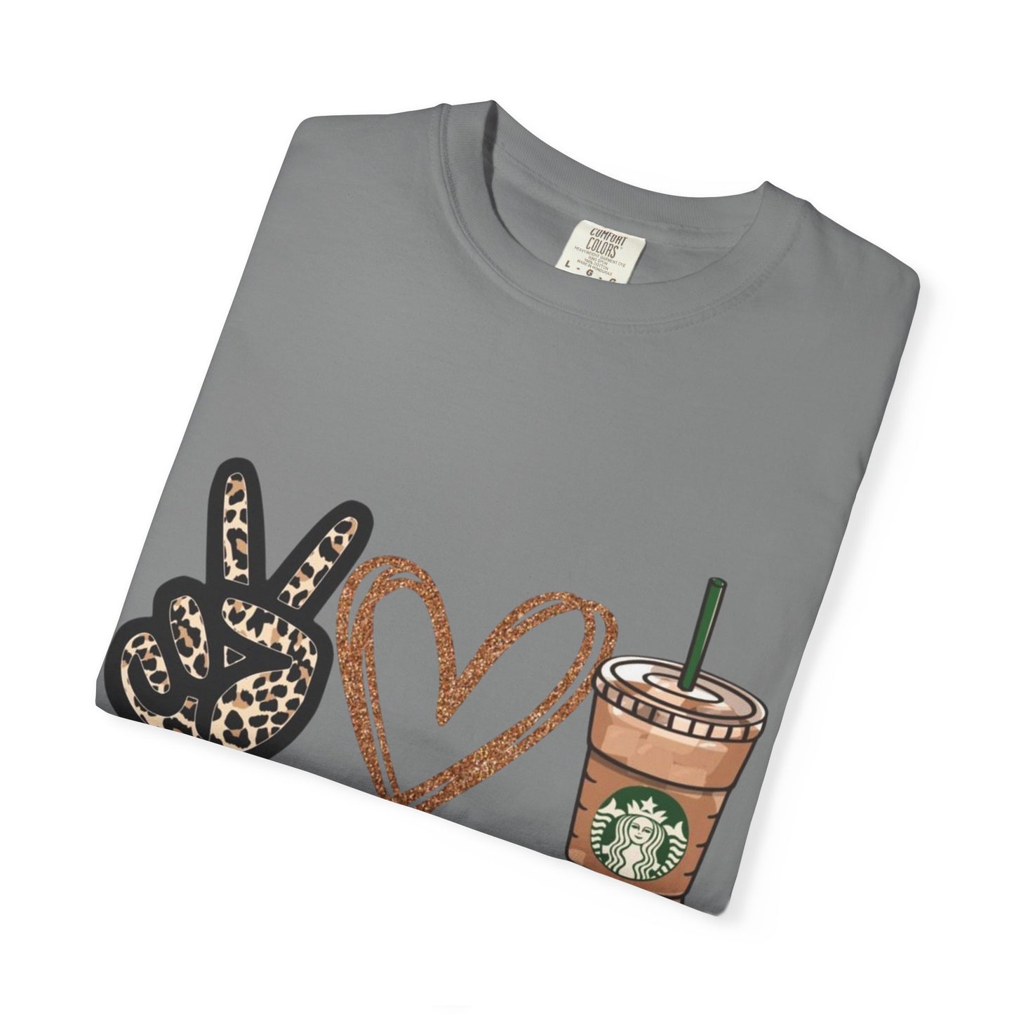 Peace Love Starbucks T-Shirt | Leopard Peace Sign Heart Coffee Cup