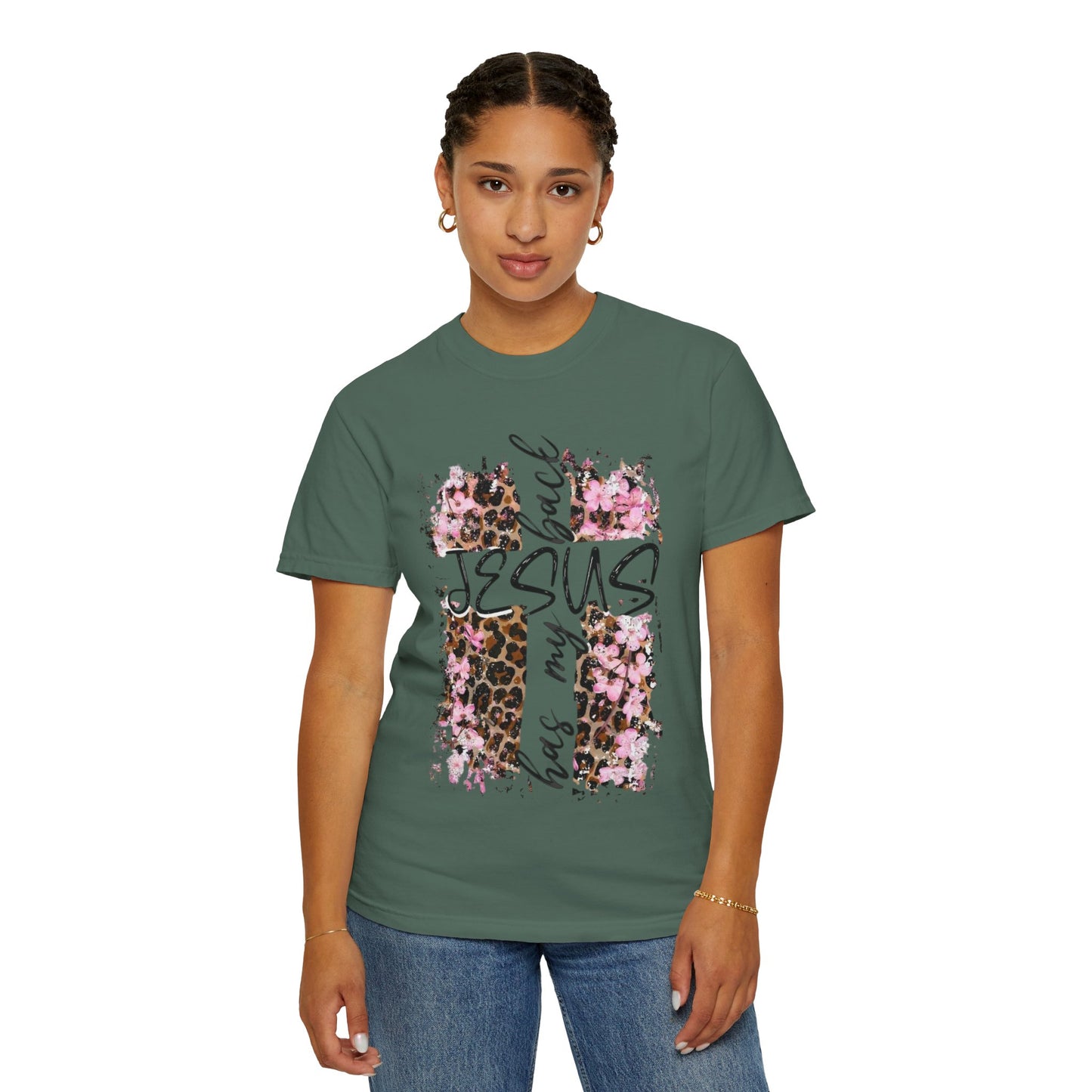 Jesus Has My Back T-Shirt | Leopard Floral Cross Christian Faith Tee