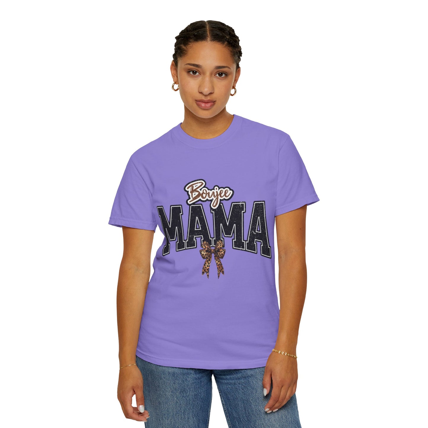 Boujee MAMA varsity letters with leopard bow T-Shirt | Mama shirt
