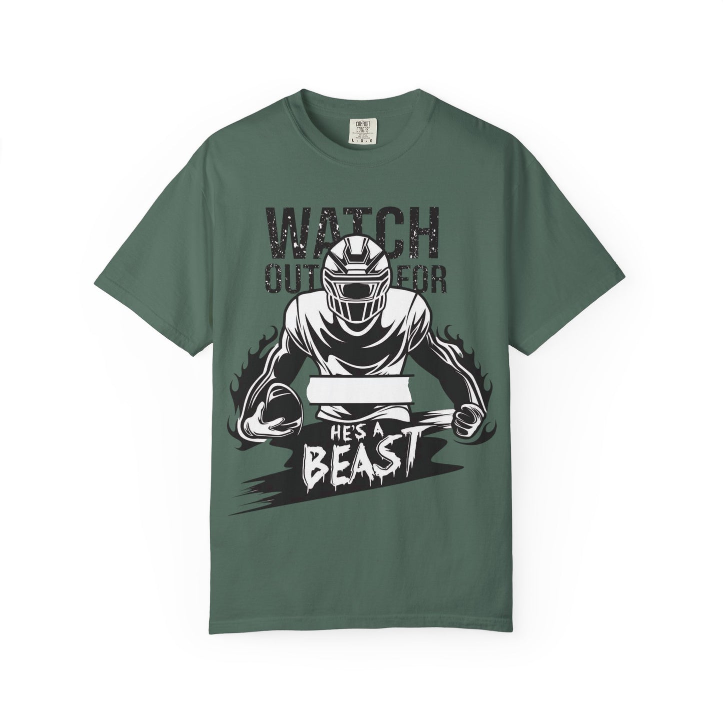 Watch Out For He's A Beast Football Player T-Shirt | Sports Helmet Grunge