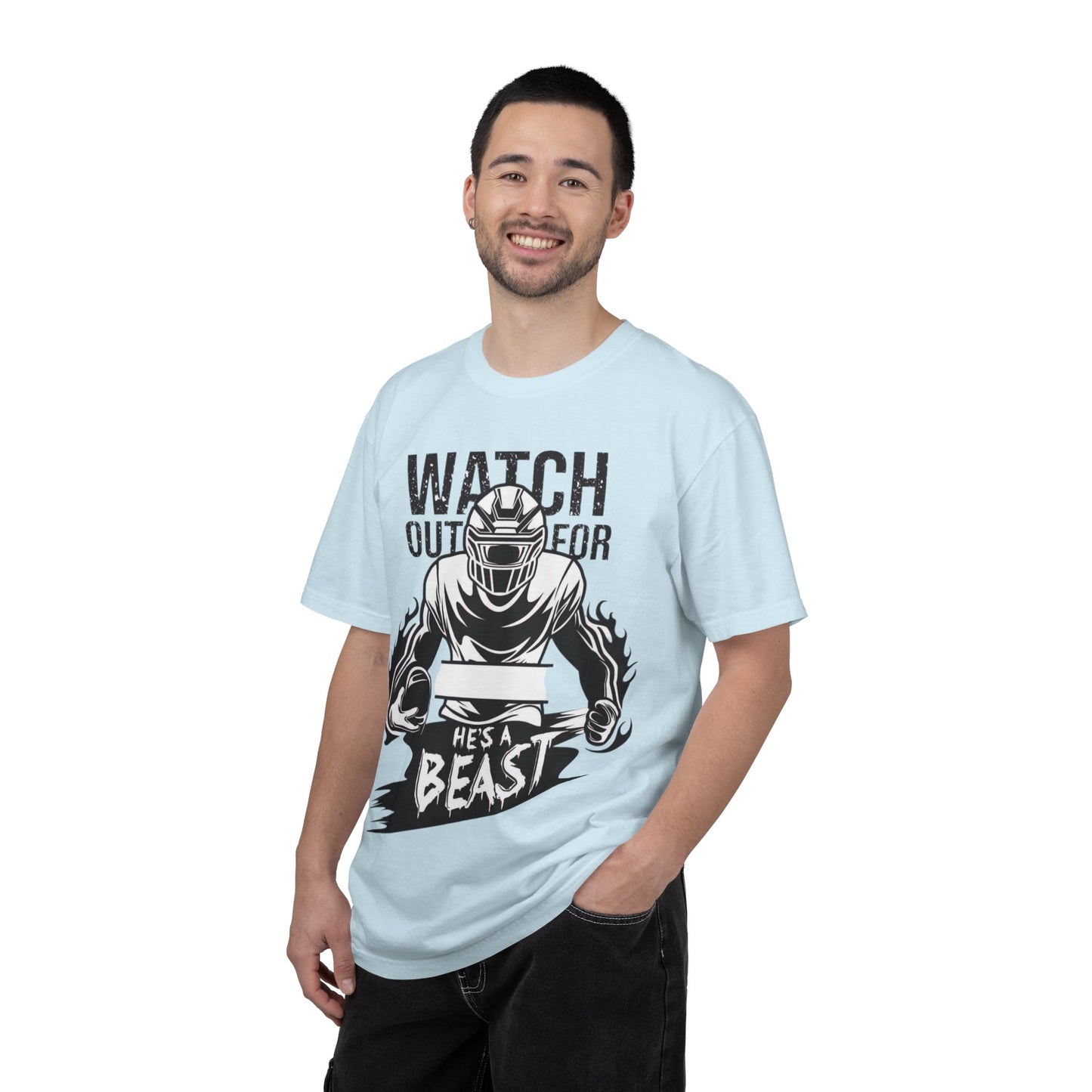 Watch Out For He's A Beast Football Player T-Shirt | Sports Helmet Grunge