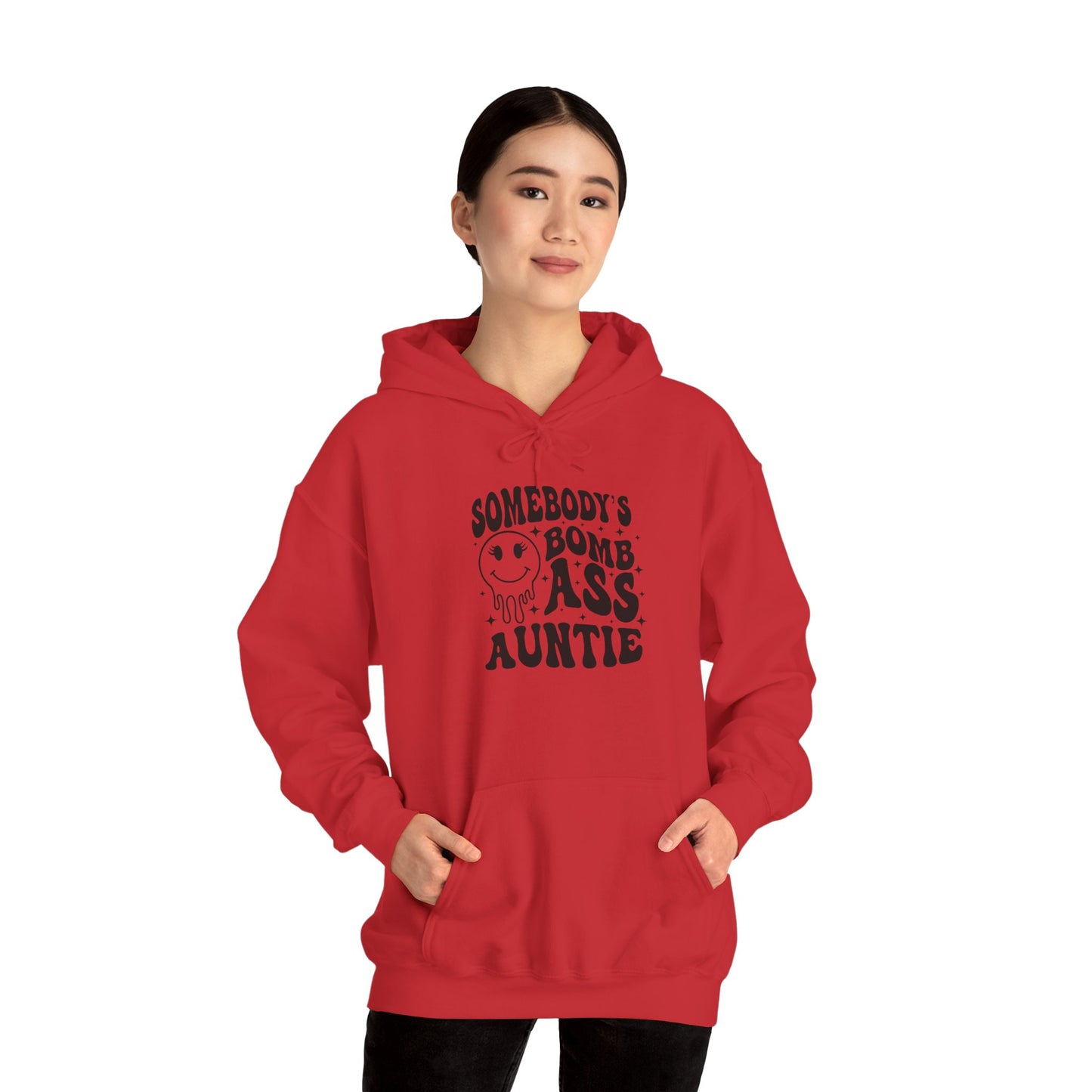 Hoodie — "Somebody's Bomb Ass Auntie" Funny Graphic Hooded Sweatshirt