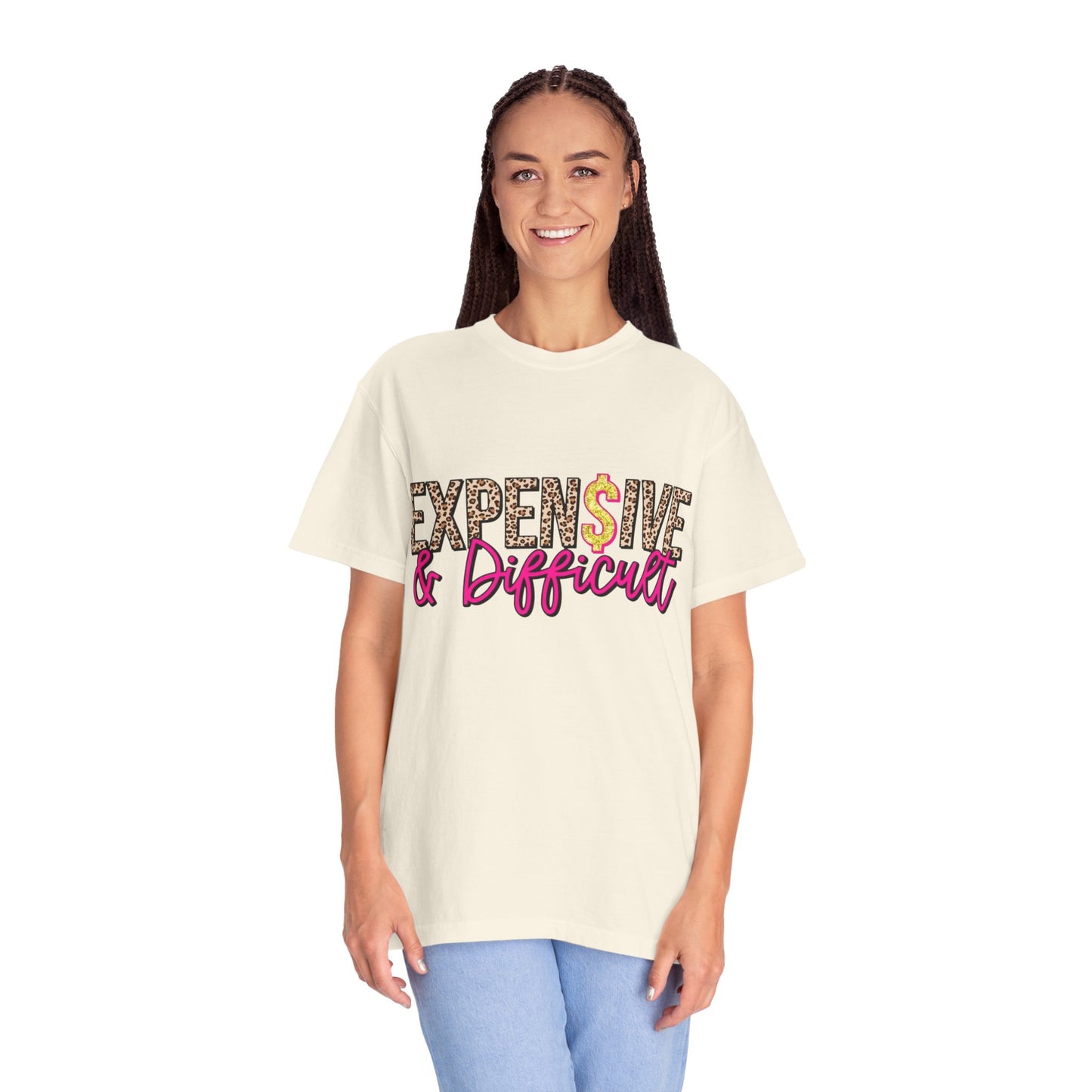 Expensive & Difficult T-shirt | Leopard Print, Dollar Sign, Pink Script