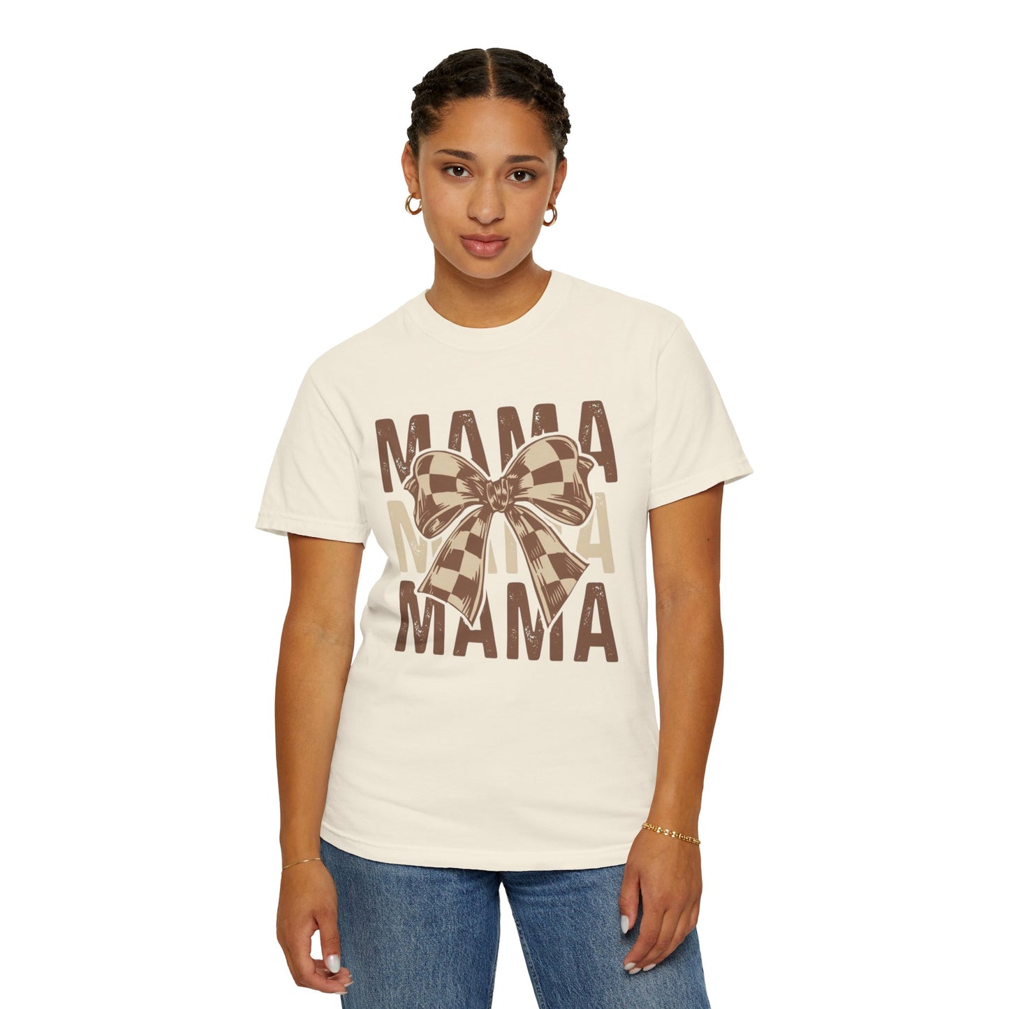 Mama Graphic T-Shirt — Plaid Bow Mom Tee (Mama Print)