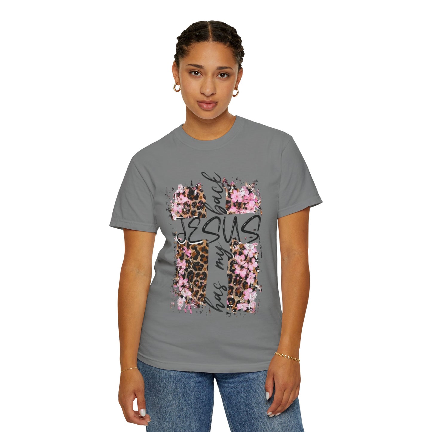 Jesus Has My Back T-Shirt | Leopard Floral Cross Christian Faith Tee